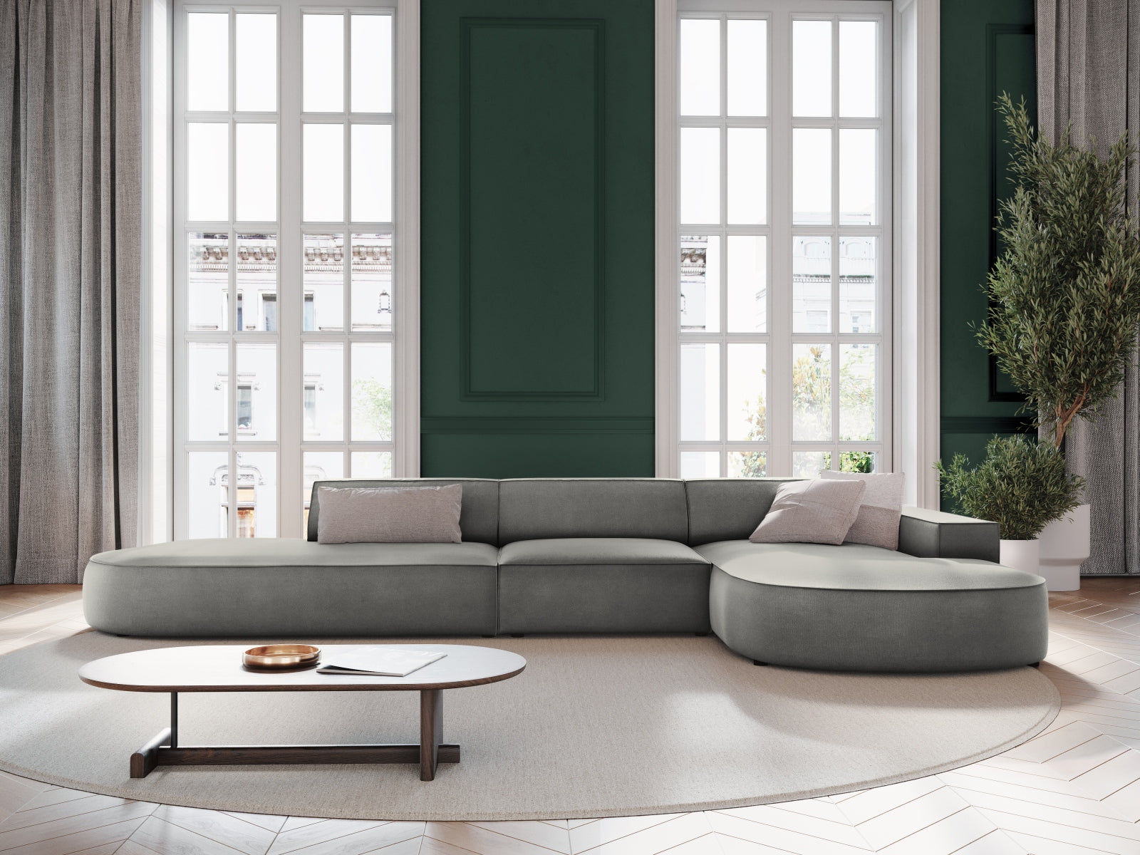 Jodie Velour modulares Ecksofa rechts 4 Sitzer in Light Grey präsentiert im Onlineshop von KAQTU Design AG. Ecksofa rechts ist von Micadoni