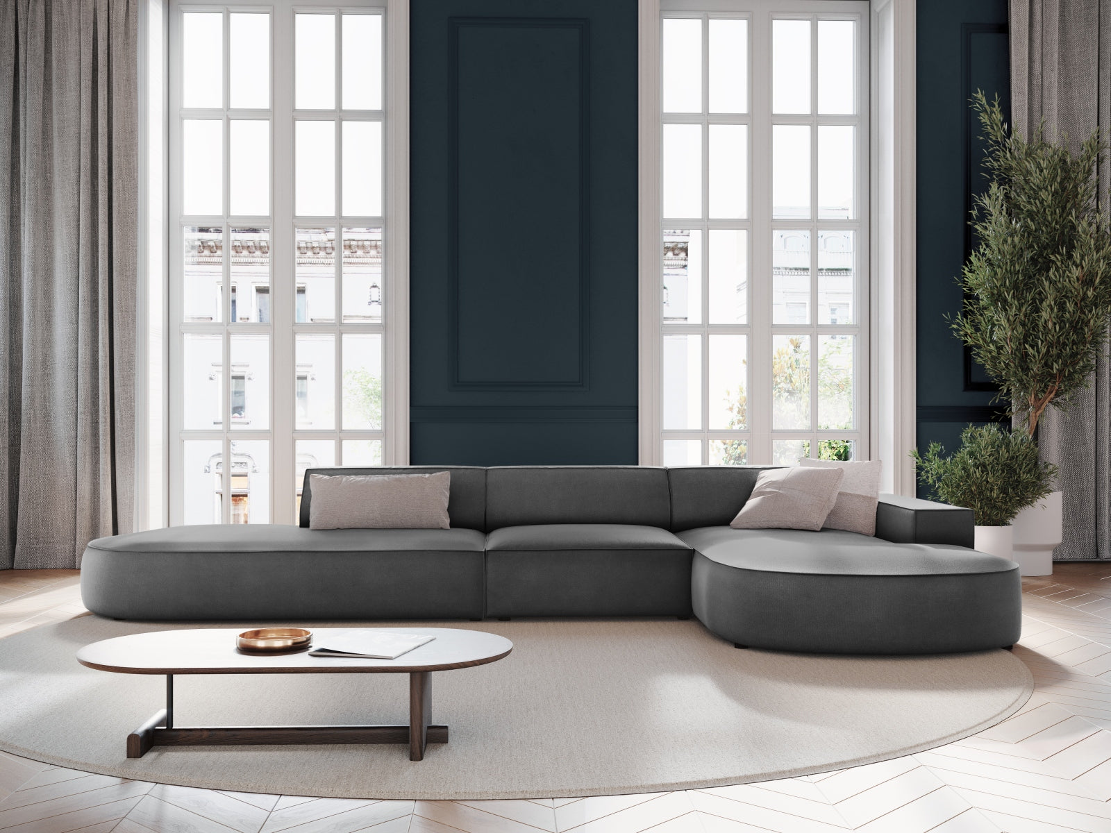 Jodie Velour modulares Ecksofa rechts 4 Sitzer in Grey präsentiert im Onlineshop von KAQTU Design AG. Ecksofa rechts ist von Micadoni