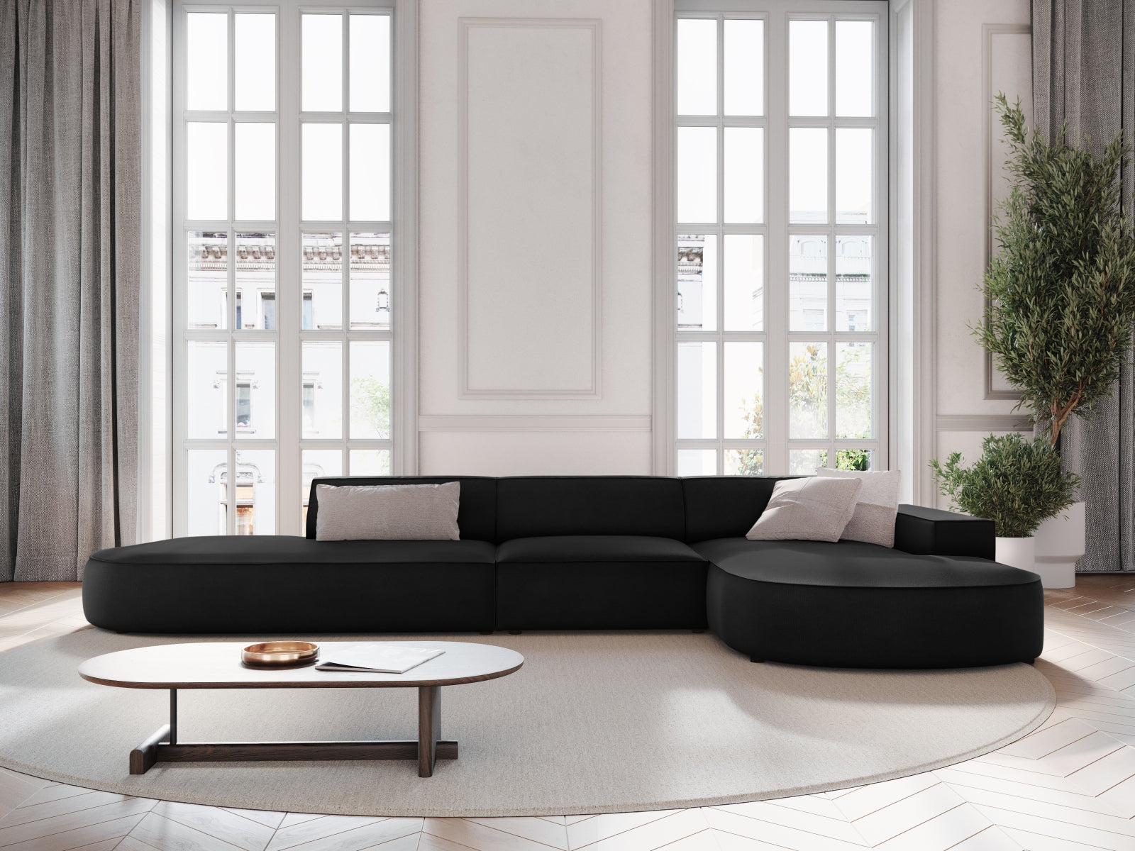 Jodie Velour modulares Ecksofa rechts 4 Sitzer in Black präsentiert im Onlineshop von KAQTU Design AG. Ecksofa rechts ist von Micadoni