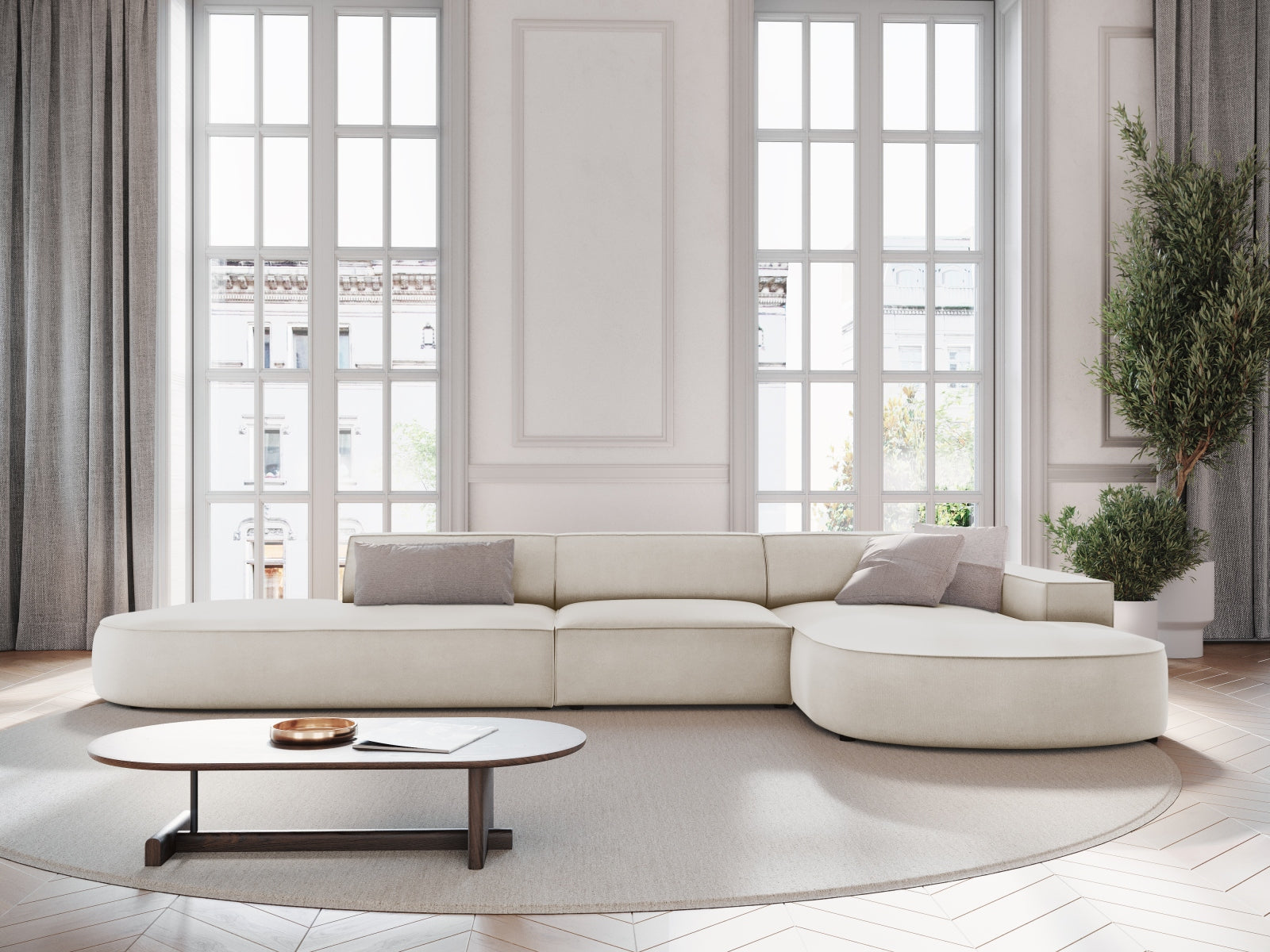 Jodie Velour modulares Ecksofa rechts 4 Sitzer in Dark Beige präsentiert im Onlineshop von KAQTU Design AG. Ecksofa rechts ist von Micadoni