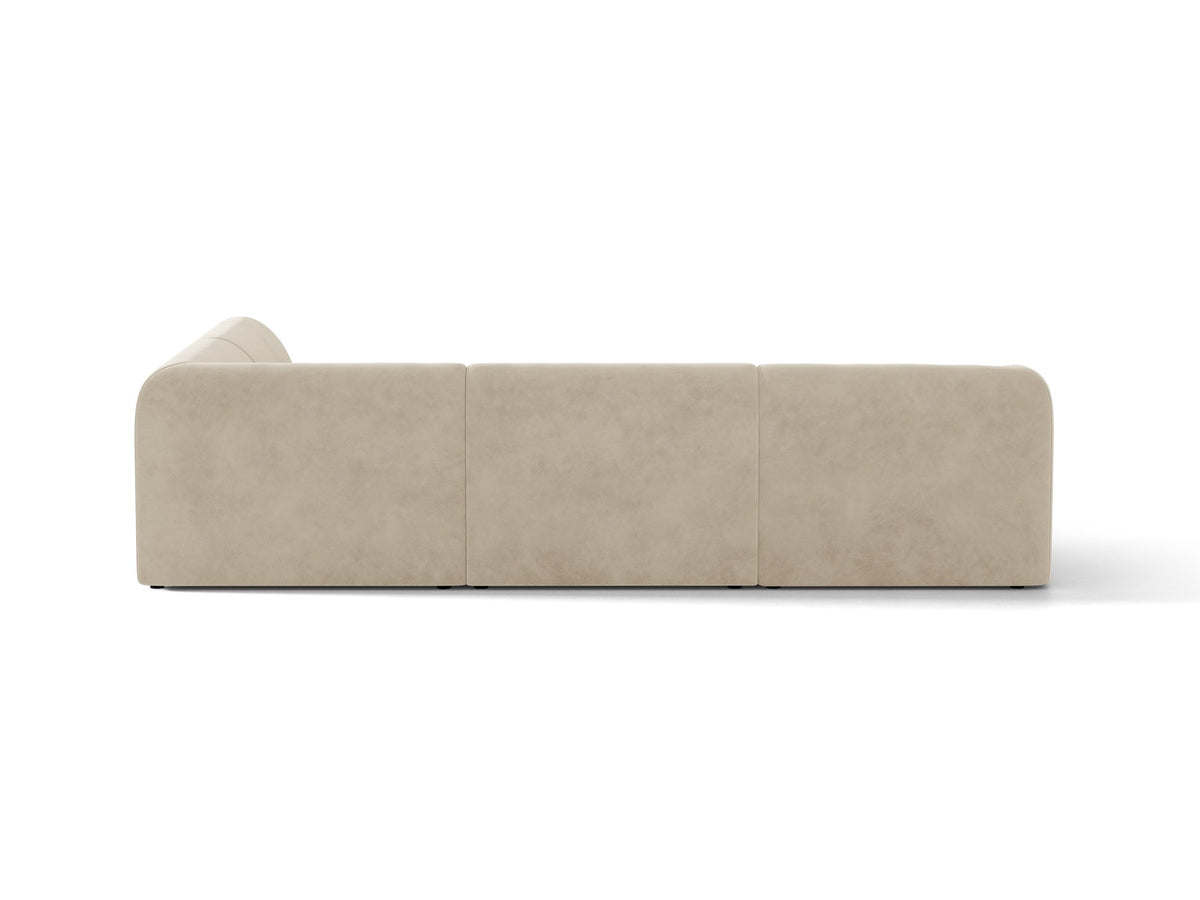 Produktfoto des Miley Ecksofas von Micadoni in Dunkelbeige, L-Form, Bezug aus Bluvel-Stoff, schwarze Kunststoffbeine, Sitzhöhe 40 cm.