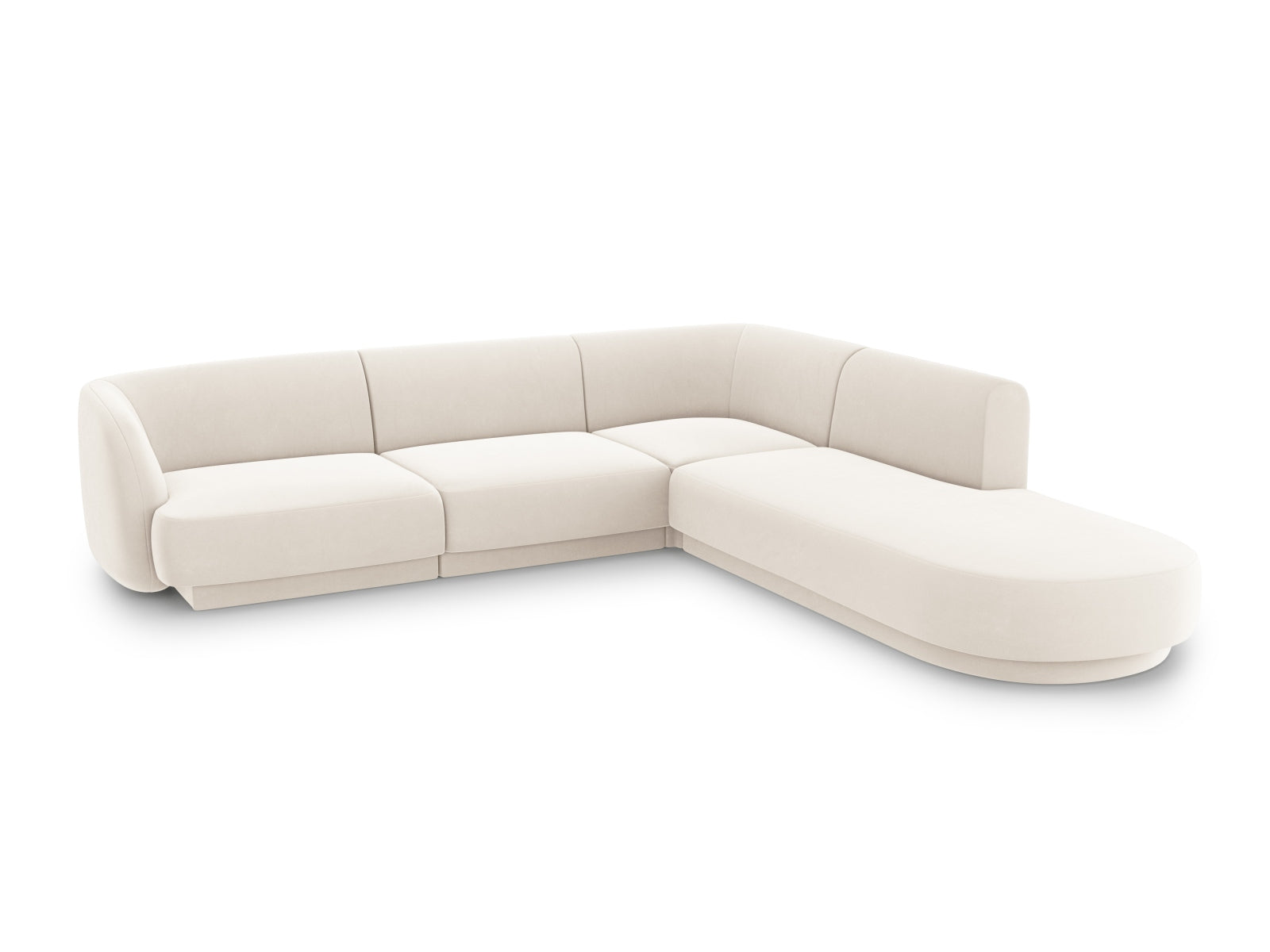 Elegantes Miley Velour Ecksofa in hellem Beige, 6-Sitzer, ideal für stilvolle Wohnräume, präsentiert von Micadoni.