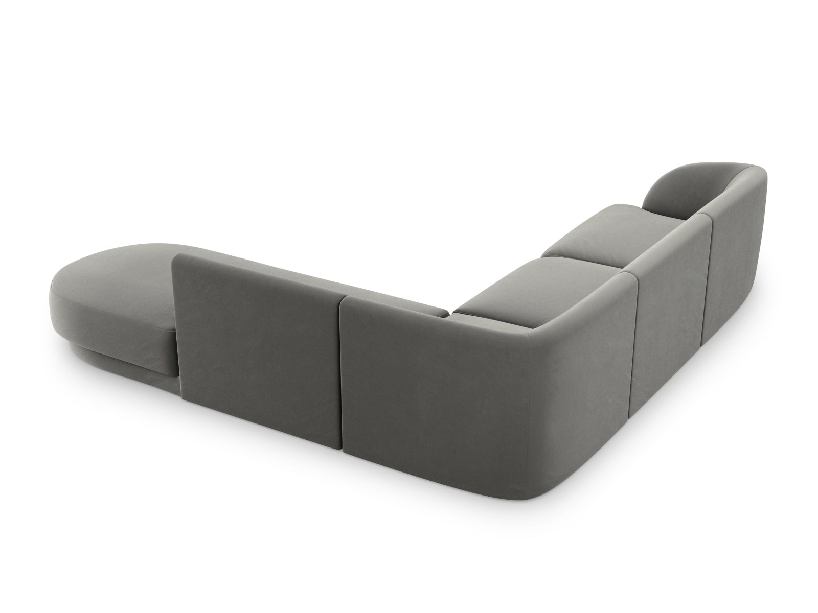Luxuriöses Miley Velour Ecksofa in sanftem Hellgrau, 6-Sitzer, rechtsseitig, perfekt für moderne Wohnkonzepte und gemütliche Abende.