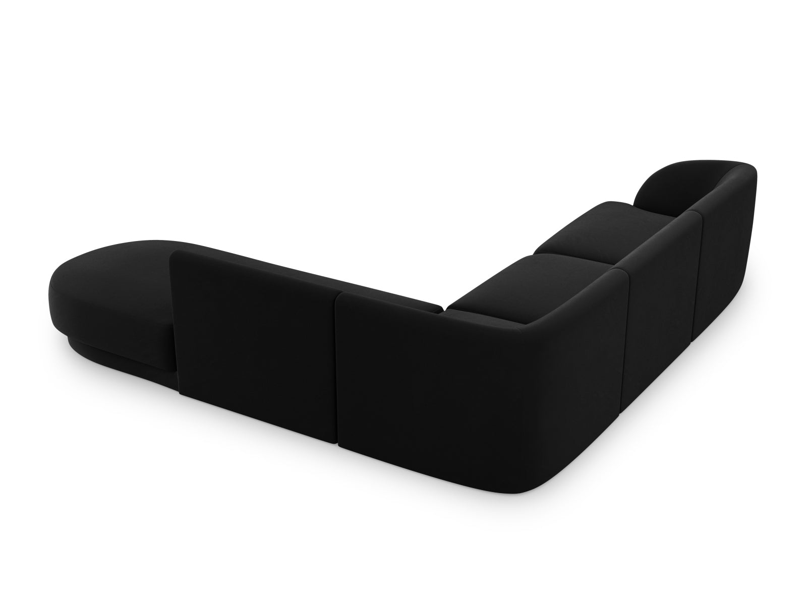 Luxuriöses Miley Velour Ecksofa rechts für 6 Personen in edlem Black-Bluvel, perfekt für gemütliche Abende und stilvolle Einrichtung.