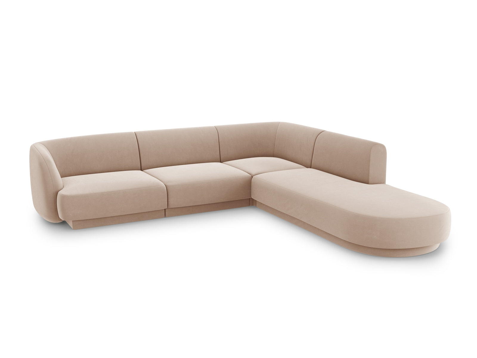 Elegantes Miley Velour Ecksofa in Cappuccino-Bluvel, 6-Sitzer, ideal für stilvolle Wohnräume, präsentiert von Micadoni.