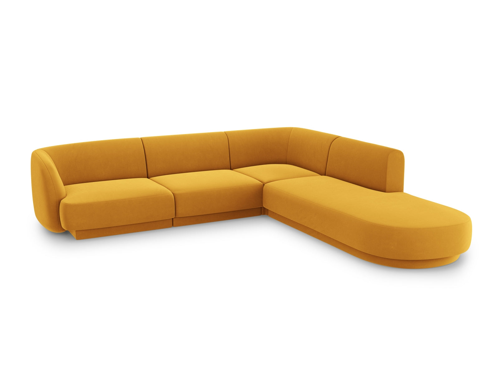 Elegantes Miley Velour Ecksofa in Gelb-Blau, 6-Sitzer, ideal für stilvolle Wohnräume, präsentiert von Micadoni.