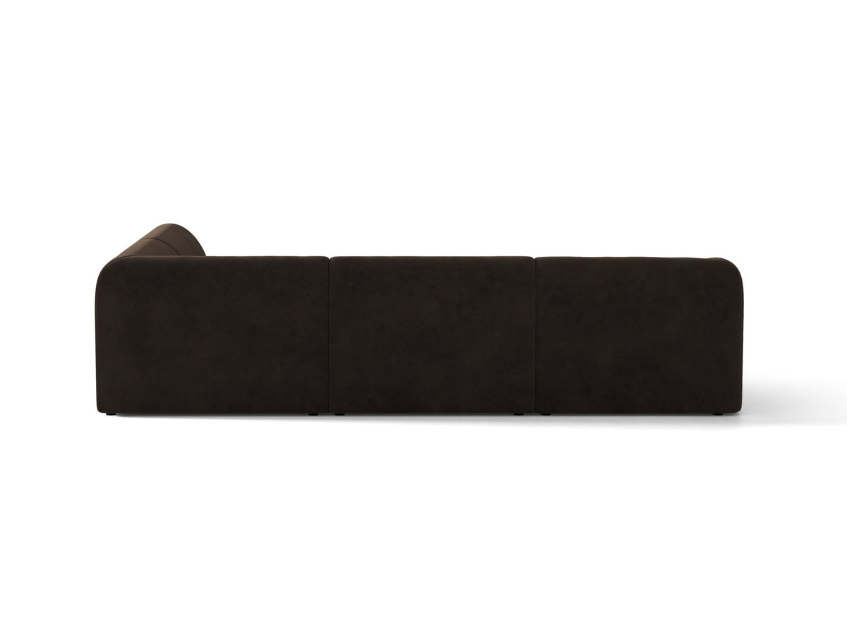 Produktfoto des Miley Ecksofas von Micadoni in Dunkelbeige, L-Form, Bezug aus Bluvel-Stoff, schwarze Kunststoffbeine, Sitzhöhe 40 cm.