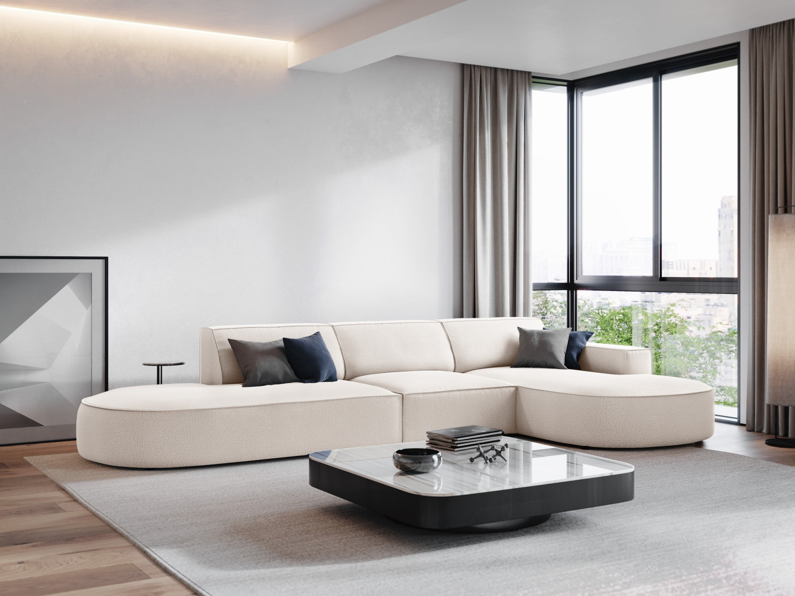 Jodie Modulares Ecksofa rechts 4 Sitzer in Light Beige präsentiert im Onlineshop von KAQTU Design AG. Ecksofa rechts ist von Micadoni