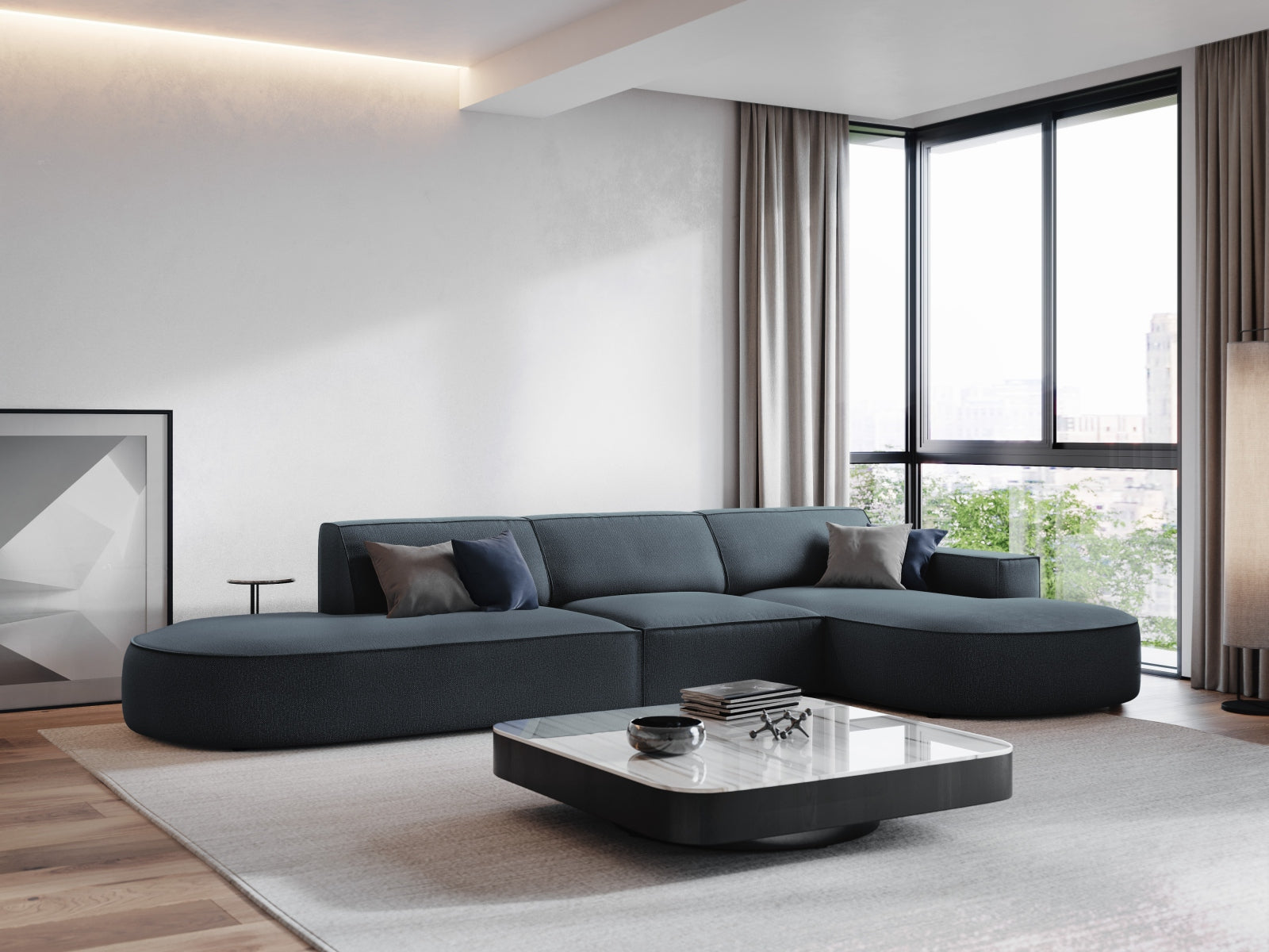Jodie Modulares Ecksofa rechts 4 Sitzer in Blue präsentiert im Onlineshop von KAQTU Design AG. Ecksofa rechts ist von Micadoni