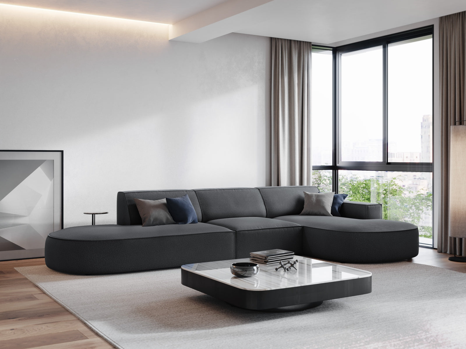 Jodie Modulares Ecksofa rechts 4 Sitzer in Dark Grey präsentiert im Onlineshop von KAQTU Design AG. Ecksofa rechts ist von Micadoni