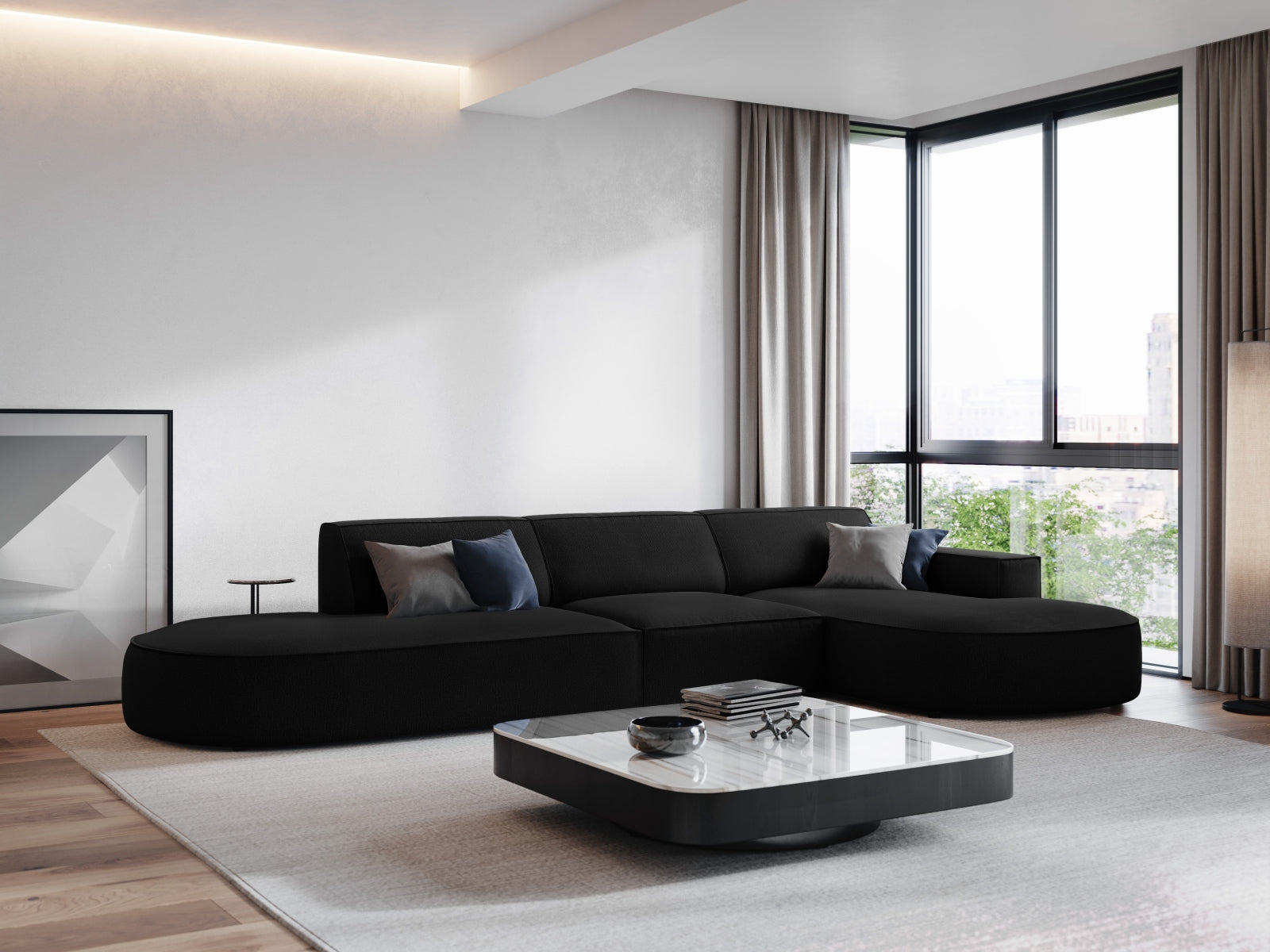 Jodie Modulares Ecksofa rechts 4 Sitzer in Black präsentiert im Onlineshop von KAQTU Design AG. Ecksofa rechts ist von Micadoni