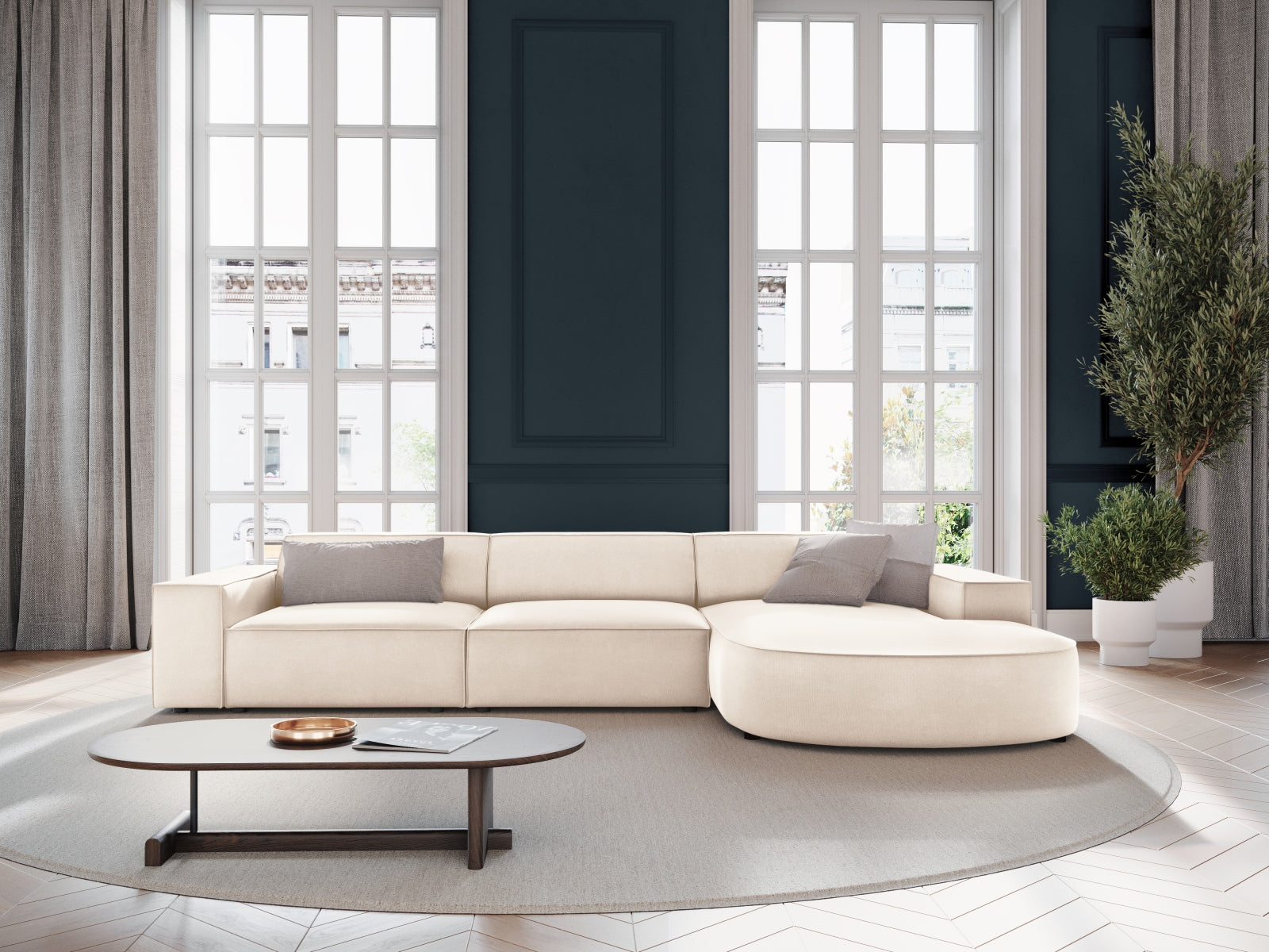 Jodie Velour modulares Ecksofa rechts 4 Sitzer in Light Beige präsentiert im Onlineshop von KAQTU Design AG. Ecksofa rechts ist von Micadoni