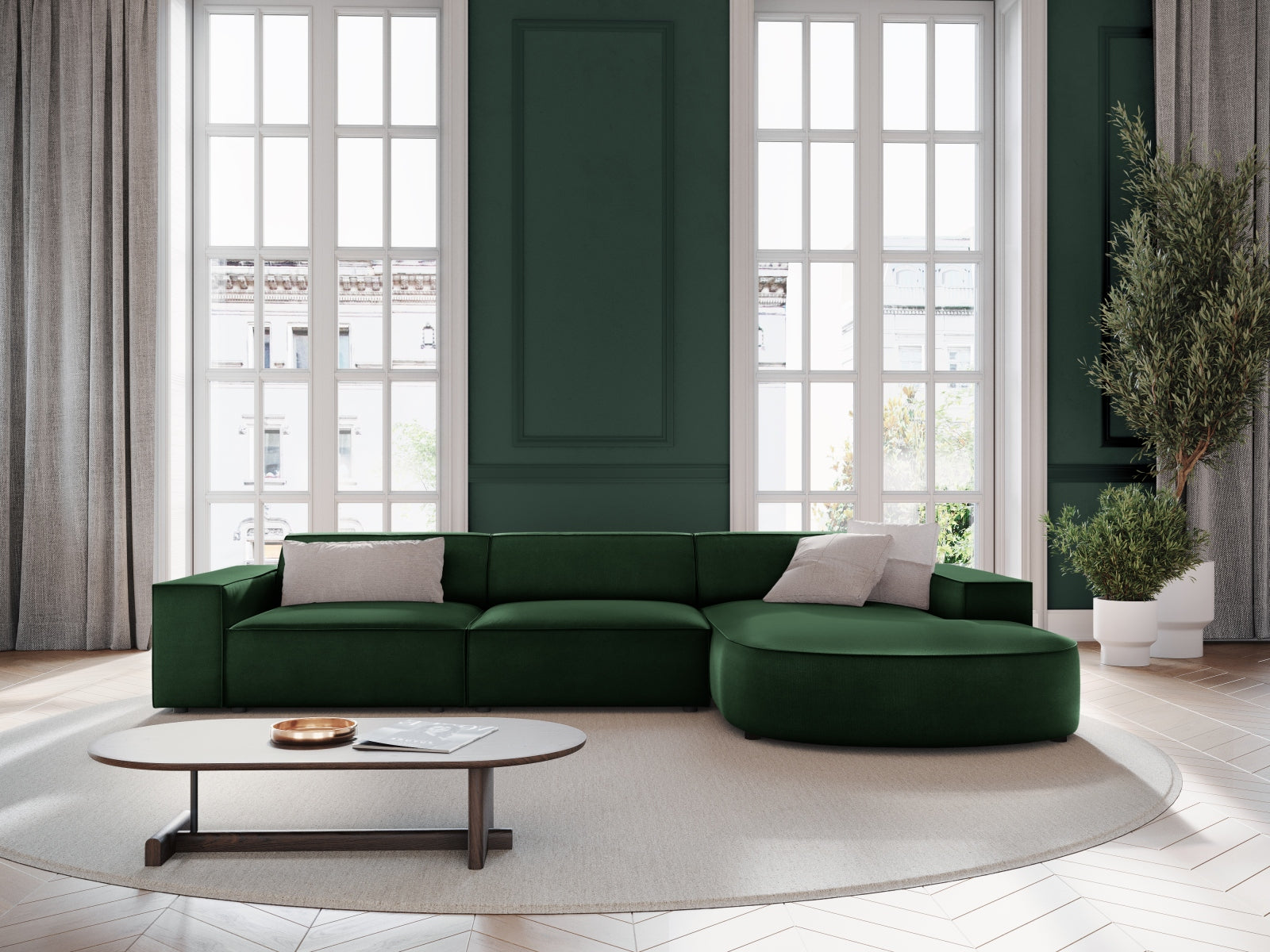 Jodie Velour modulares Ecksofa rechts 4 Sitzer in Bottle Green präsentiert im Onlineshop von KAQTU Design AG. Ecksofa rechts ist von Micadoni
