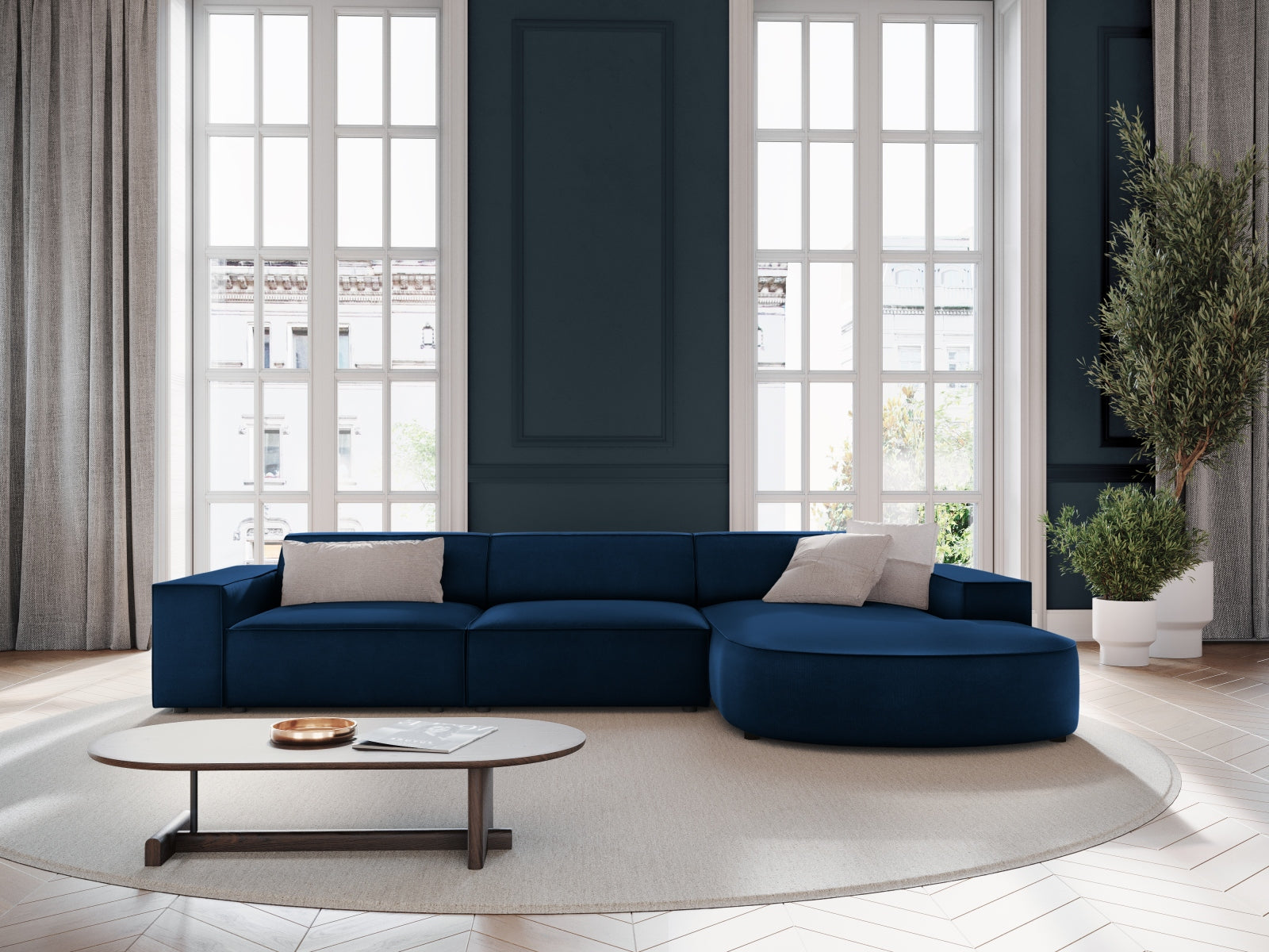 Jodie Velour modulares Ecksofa rechts 4 Sitzer in Royal Blue präsentiert im Onlineshop von KAQTU Design AG. Ecksofa rechts ist von Micadoni