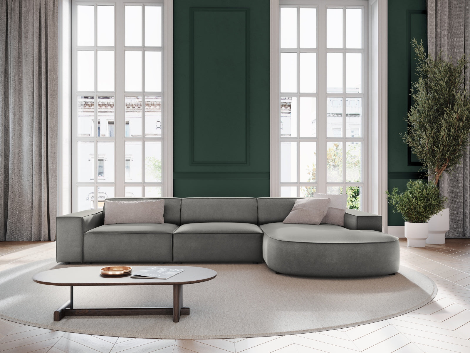 Jodie Velour modulares Ecksofa rechts 4 Sitzer in Light Grey präsentiert im Onlineshop von KAQTU Design AG. Ecksofa rechts ist von Micadoni