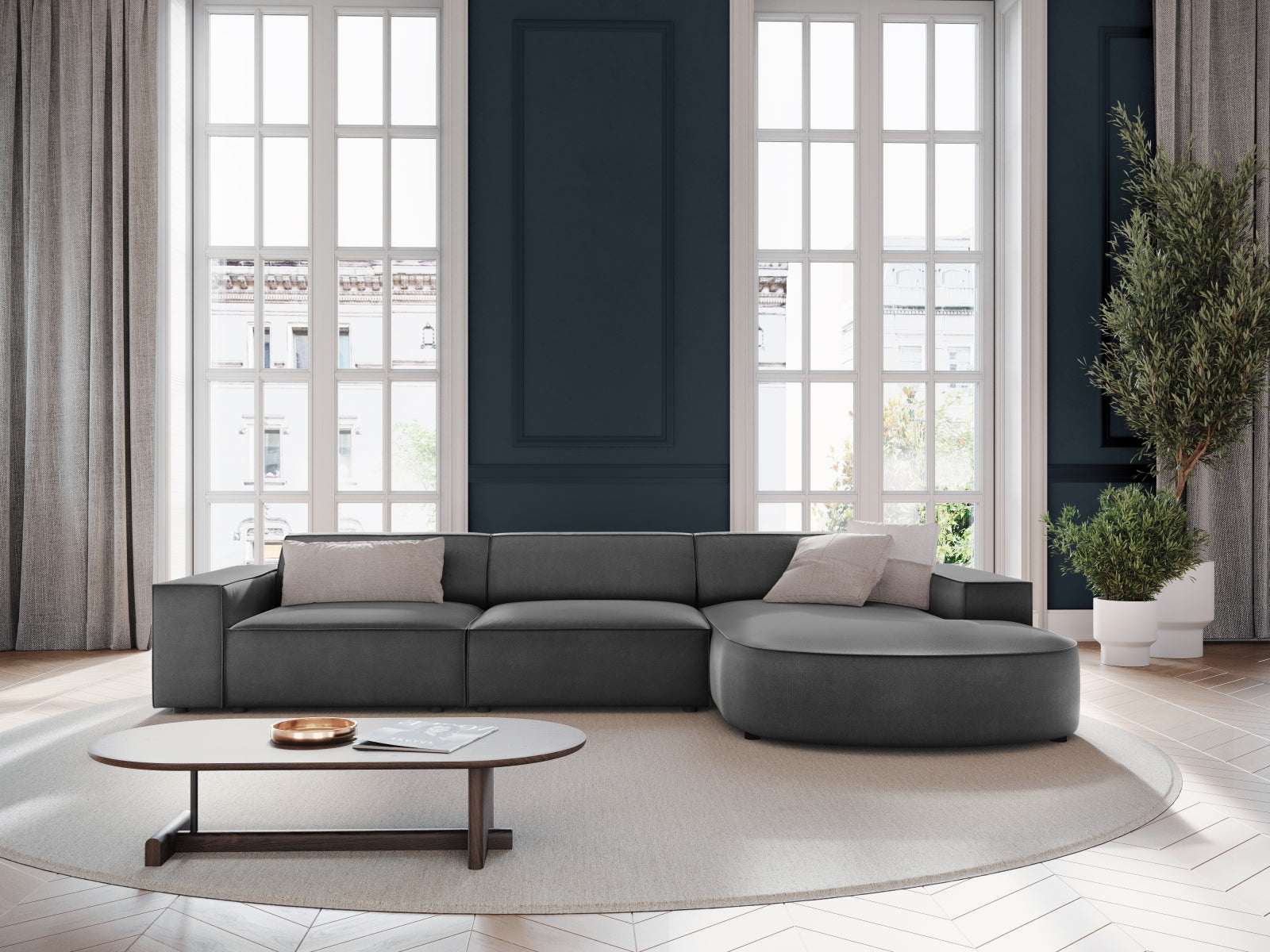 Jodie Velour modulares Ecksofa rechts 4 Sitzer in Grey präsentiert im Onlineshop von KAQTU Design AG. Ecksofa rechts ist von Micadoni