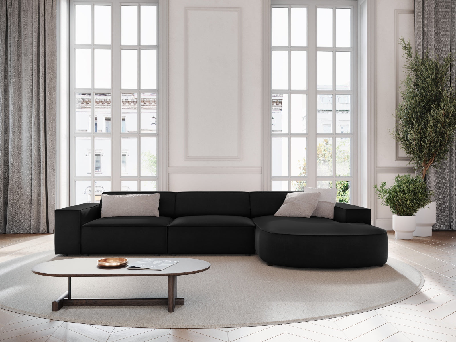 Jodie Velour modulares Ecksofa rechts 4 Sitzer in Black präsentiert im Onlineshop von KAQTU Design AG. Ecksofa rechts ist von Micadoni
