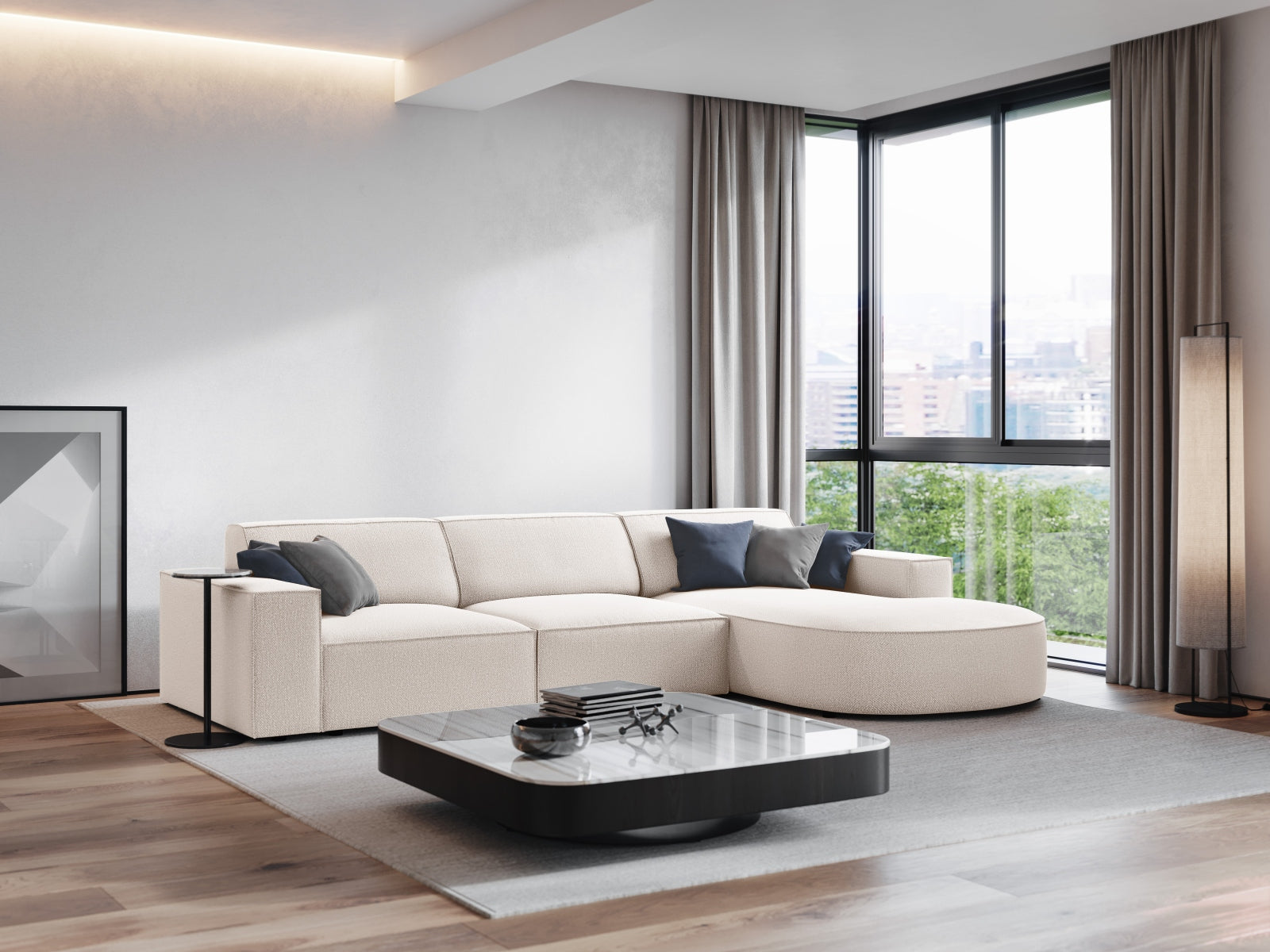 Jodie Modulares Ecksofa rechts 4 Sitzer in Light Beige präsentiert im Onlineshop von KAQTU Design AG. Ecksofa rechts ist von Micadoni