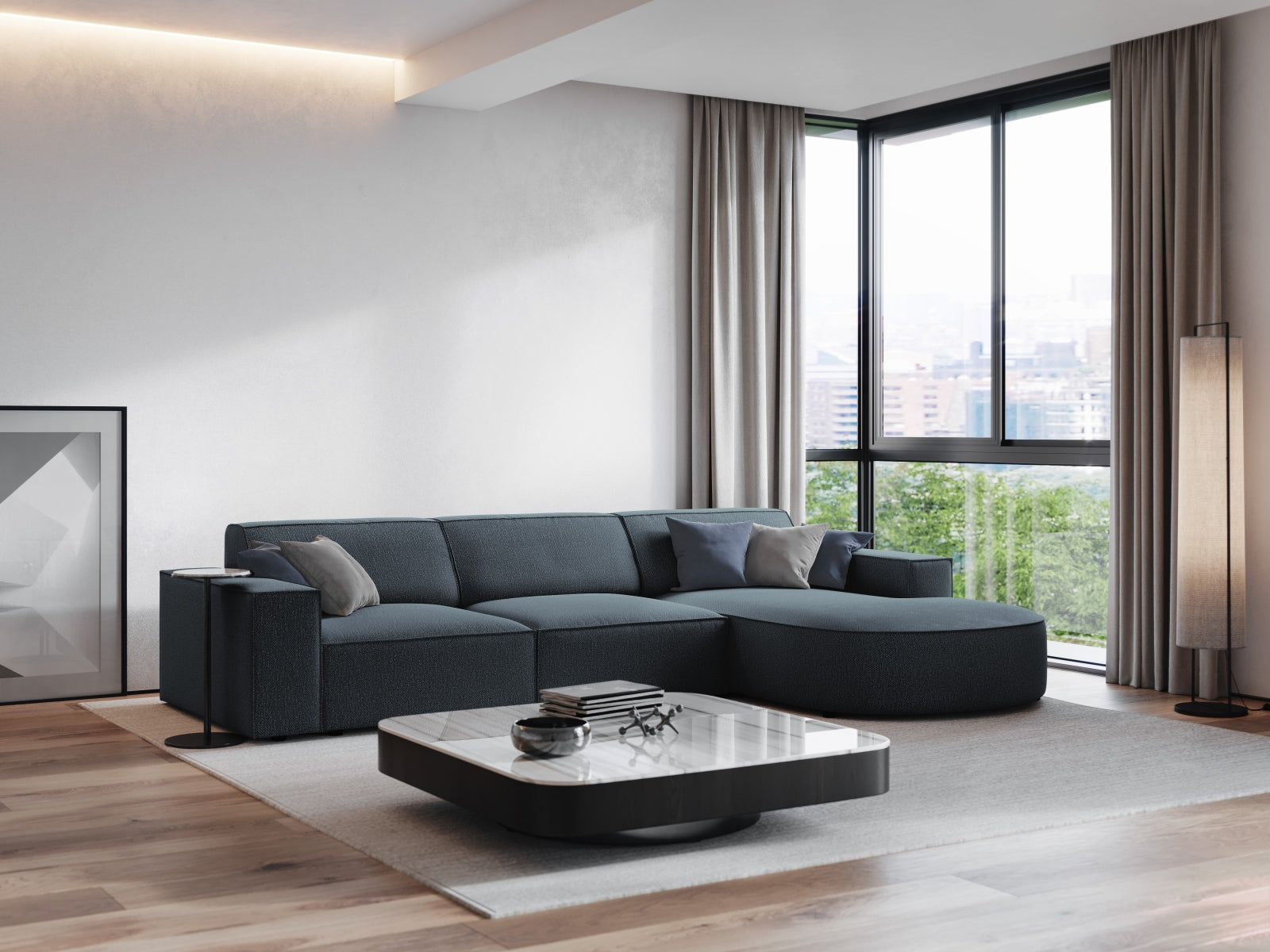 Jodie Modulares Ecksofa rechts 4 Sitzer in Blue präsentiert im Onlineshop von KAQTU Design AG. Ecksofa rechts ist von Micadoni