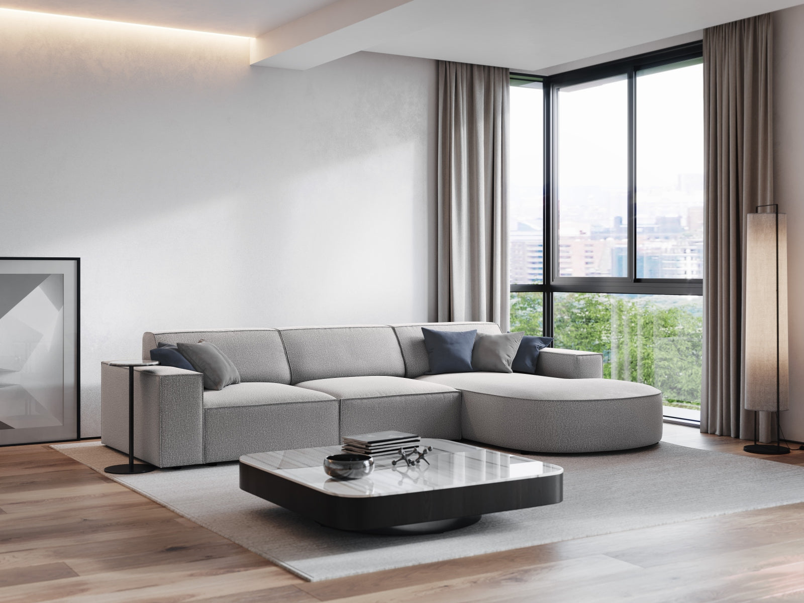 Jodie Modulares Ecksofa rechts 4 Sitzer in Light Grey präsentiert im Onlineshop von KAQTU Design AG. Ecksofa rechts ist von Micadoni