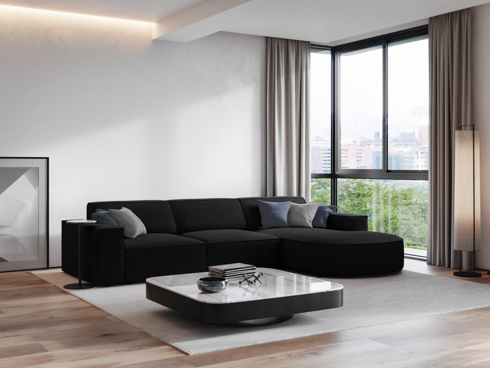 Jodie Modulares Ecksofa rechts 4 Sitzer in Black präsentiert im Onlineshop von KAQTU Design AG. Ecksofa rechts ist von Micadoni
