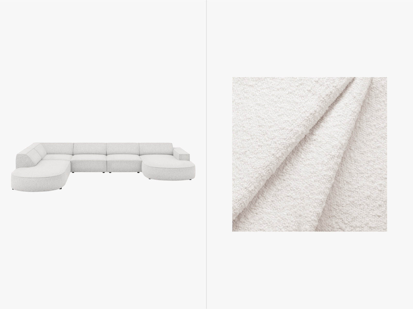 Jodie Boucle modulares Panoramic Ecksofa links 7 Sitzer in White präsentiert im Onlineshop von KAQTU Design AG. Ecksofa links ist von Micadoni