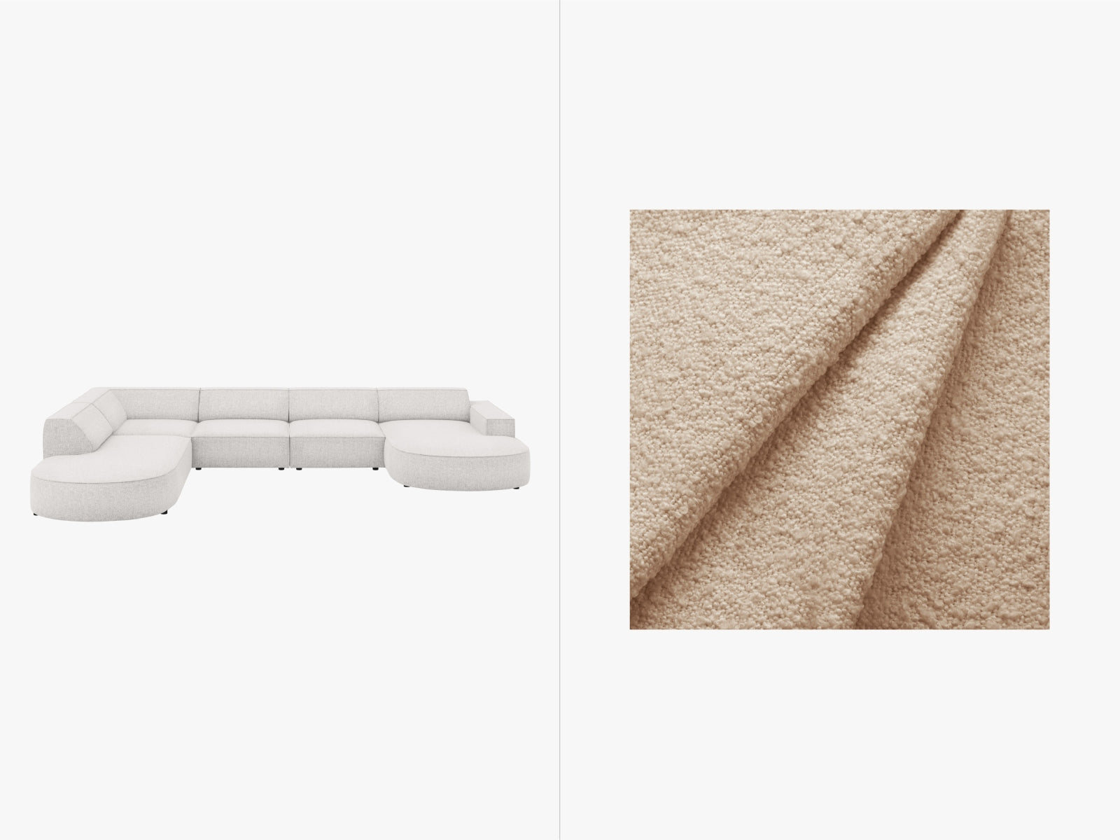 Jodie Boucle modulares Panoramic Ecksofa links 7 Sitzer in Beige präsentiert im Onlineshop von KAQTU Design AG. Ecksofa links ist von Micadoni