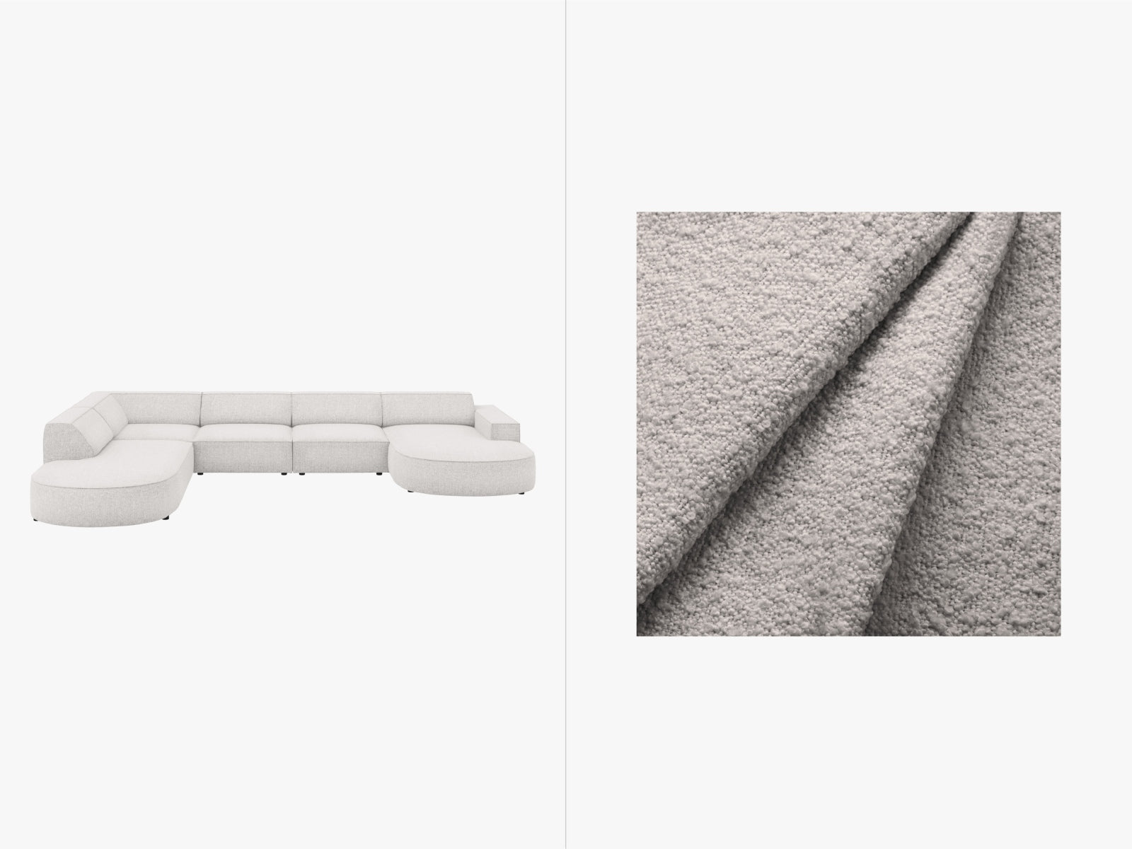 Jodie Boucle modulares Panoramic Ecksofa links 7 Sitzer in Light Grey präsentiert im Onlineshop von KAQTU Design AG. Ecksofa links ist von Micadoni