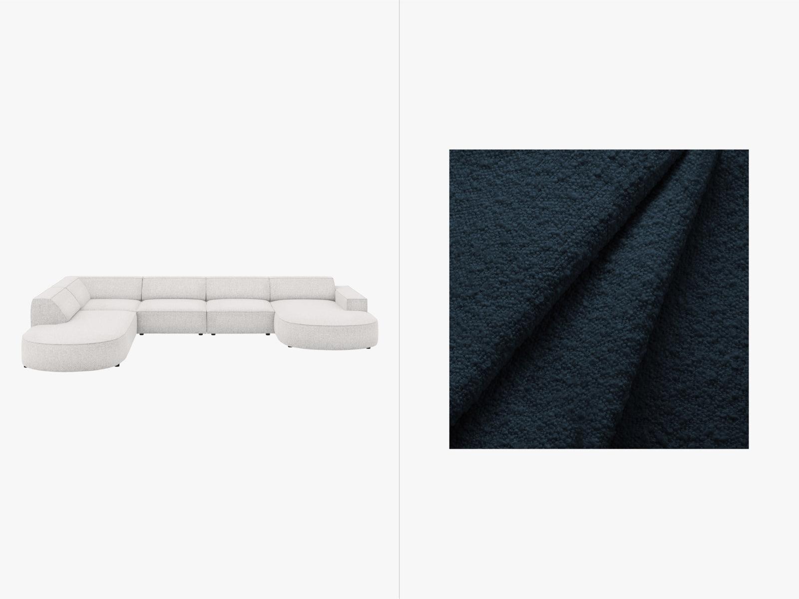 Jodie Boucle modulares Panoramic Ecksofa links 7 Sitzer in Dark Blue präsentiert im Onlineshop von KAQTU Design AG. Ecksofa links ist von Micadoni