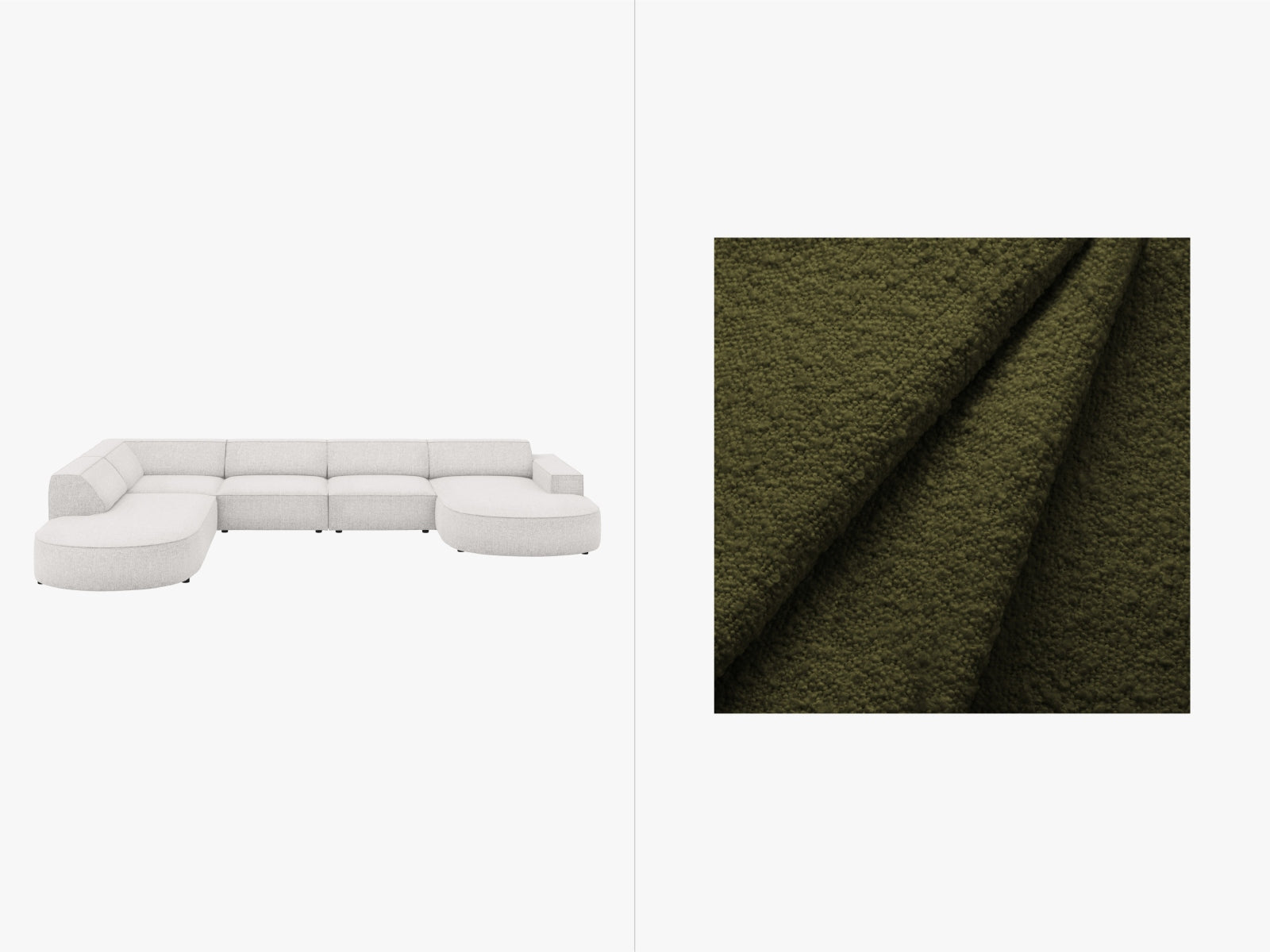 Jodie Boucle modulares Panoramic Ecksofa links 7 Sitzer in Dark Olive Green präsentiert im Onlineshop von KAQTU Design AG. Ecksofa links ist von Micadoni