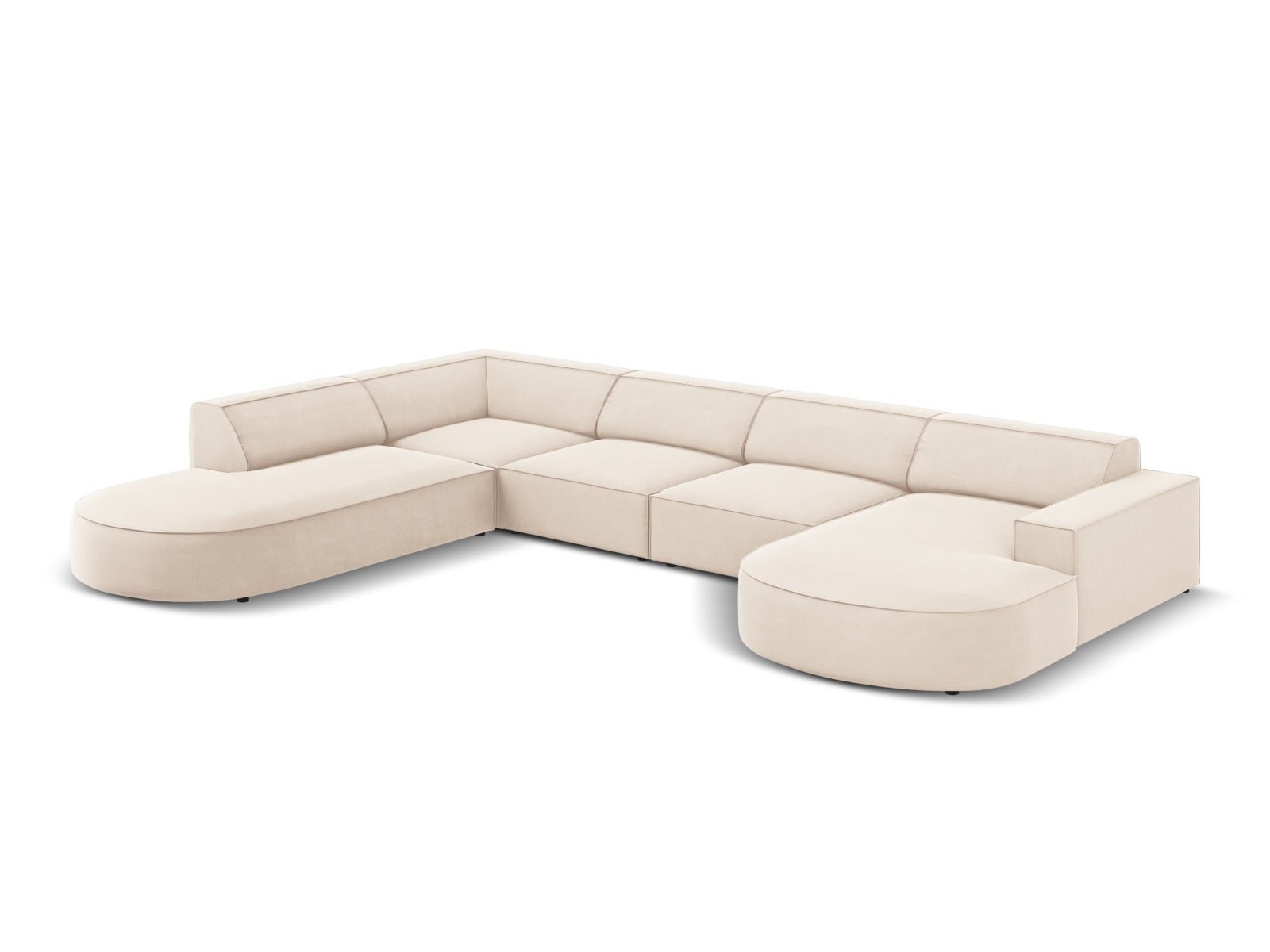 Jodie Velour modulares Panoramic Ecksofa links 7 Sitzer in Light Beige präsentiert im Onlineshop von KAQTU Design AG. Ecksofa links ist von Micadoni