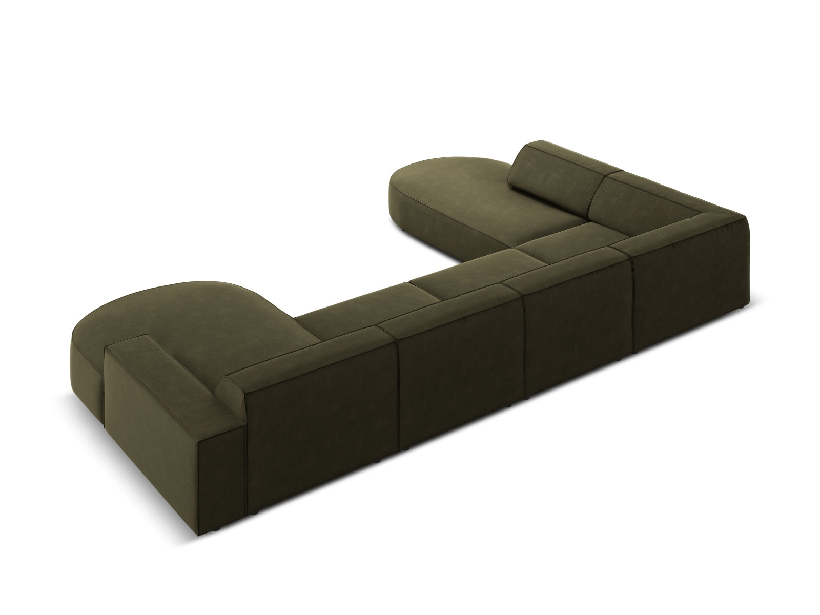Jodie Velour modulares Panoramic Ecksofa links 7 Sitzer in Green präsentiert im Onlineshop von KAQTU Design AG. Ecksofa links ist von Micadoni