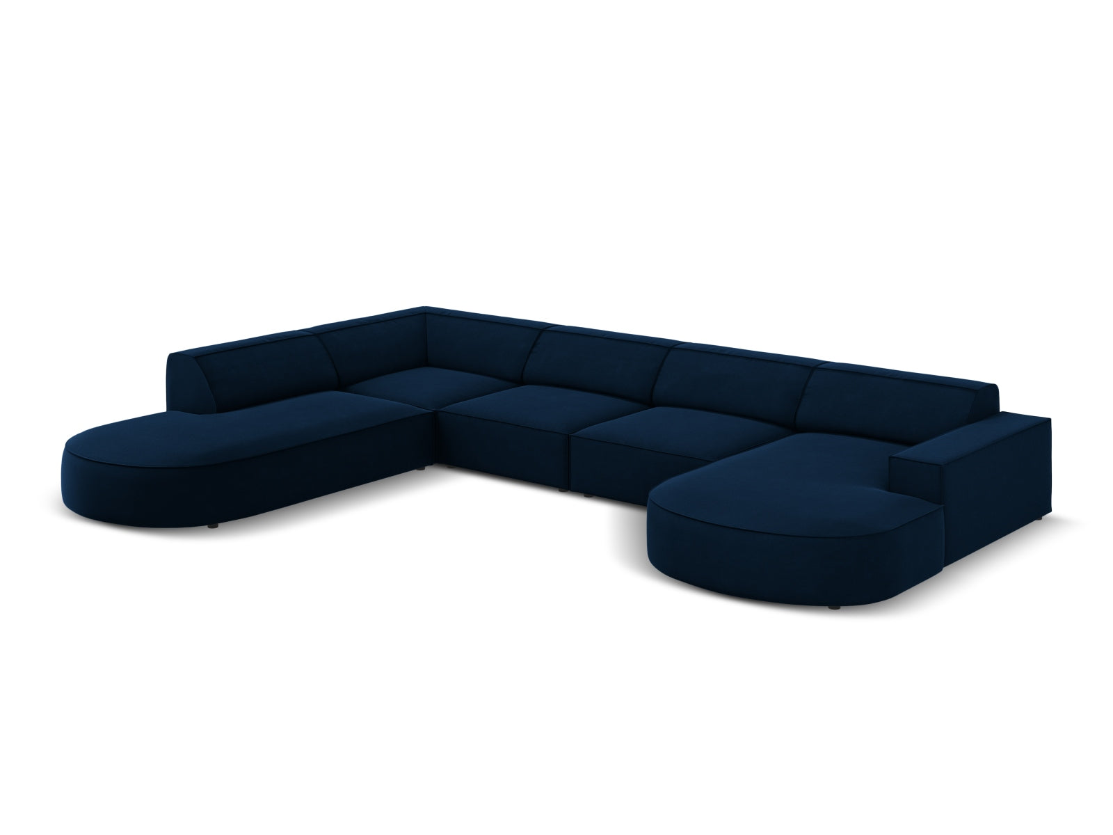 Jodie Velour modulares Panoramic Ecksofa links 7 Sitzer in Royal Blue präsentiert im Onlineshop von KAQTU Design AG. Ecksofa links ist von Micadoni