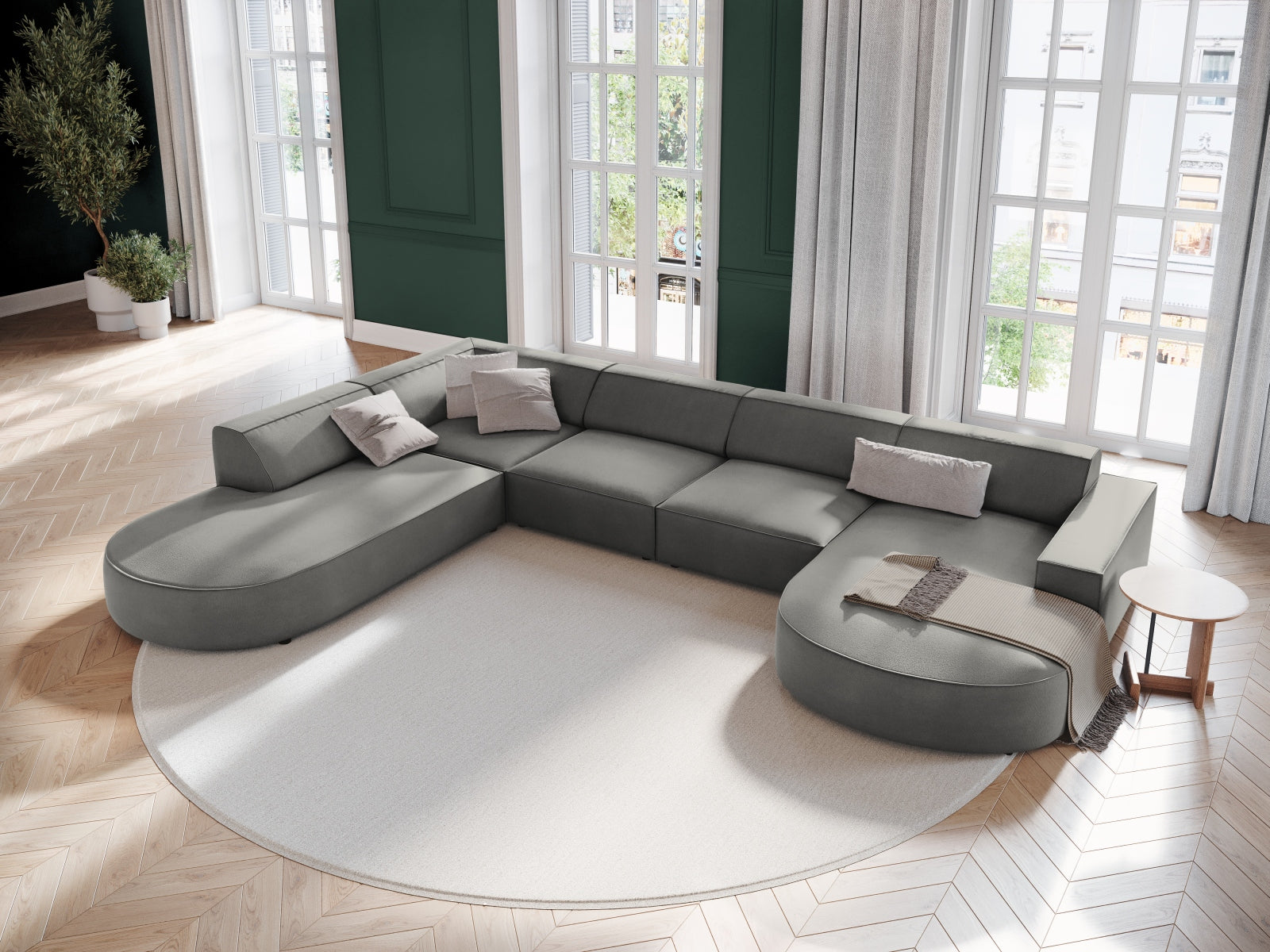 Jodie Velour modulares Panoramic Ecksofa links 7 Sitzer in Light Grey präsentiert im Onlineshop von KAQTU Design AG. Ecksofa links ist von Micadoni