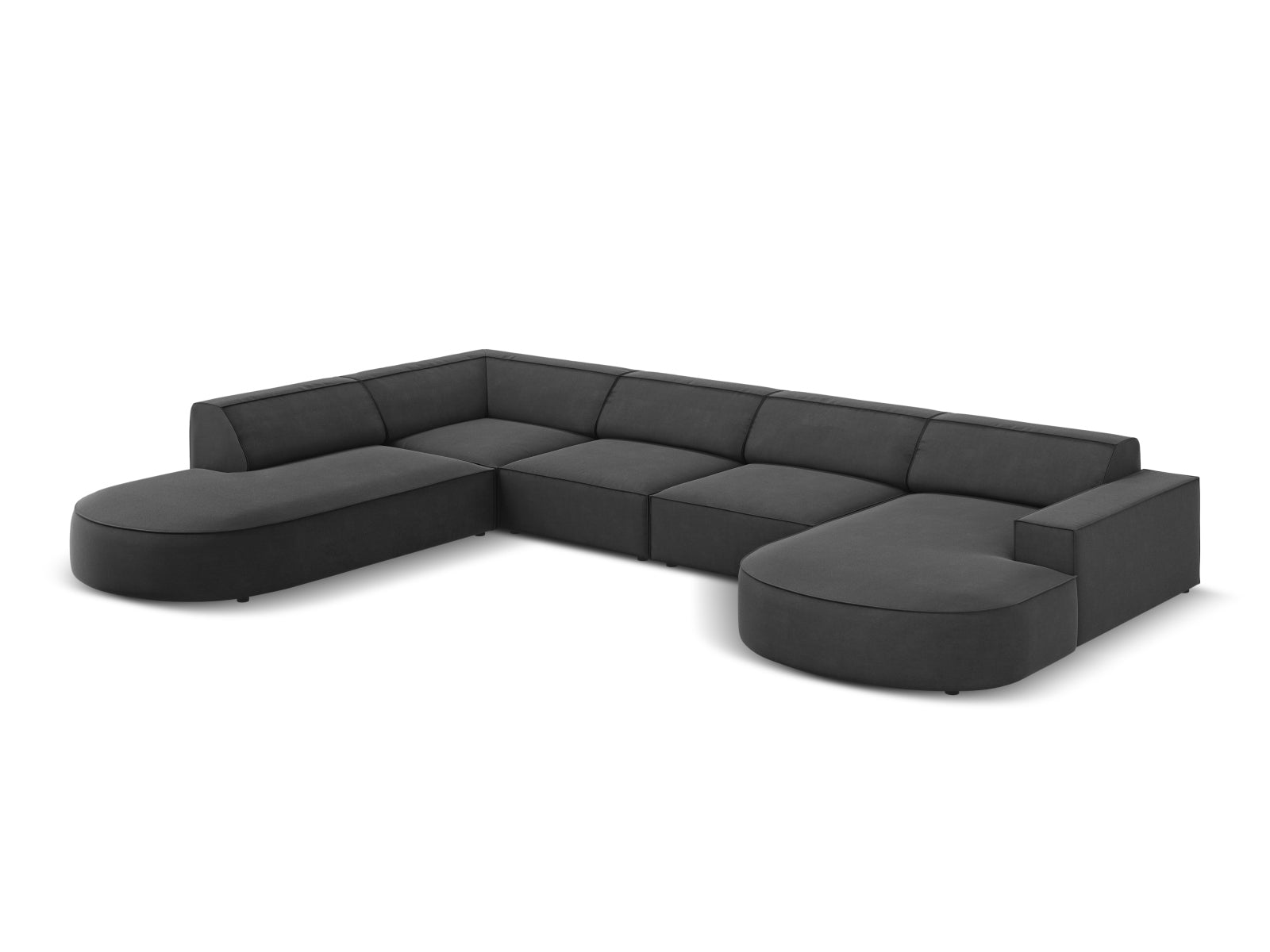 Jodie Velour modulares Panoramic Ecksofa links 7 Sitzer in Grey präsentiert im Onlineshop von KAQTU Design AG. Ecksofa links ist von Micadoni