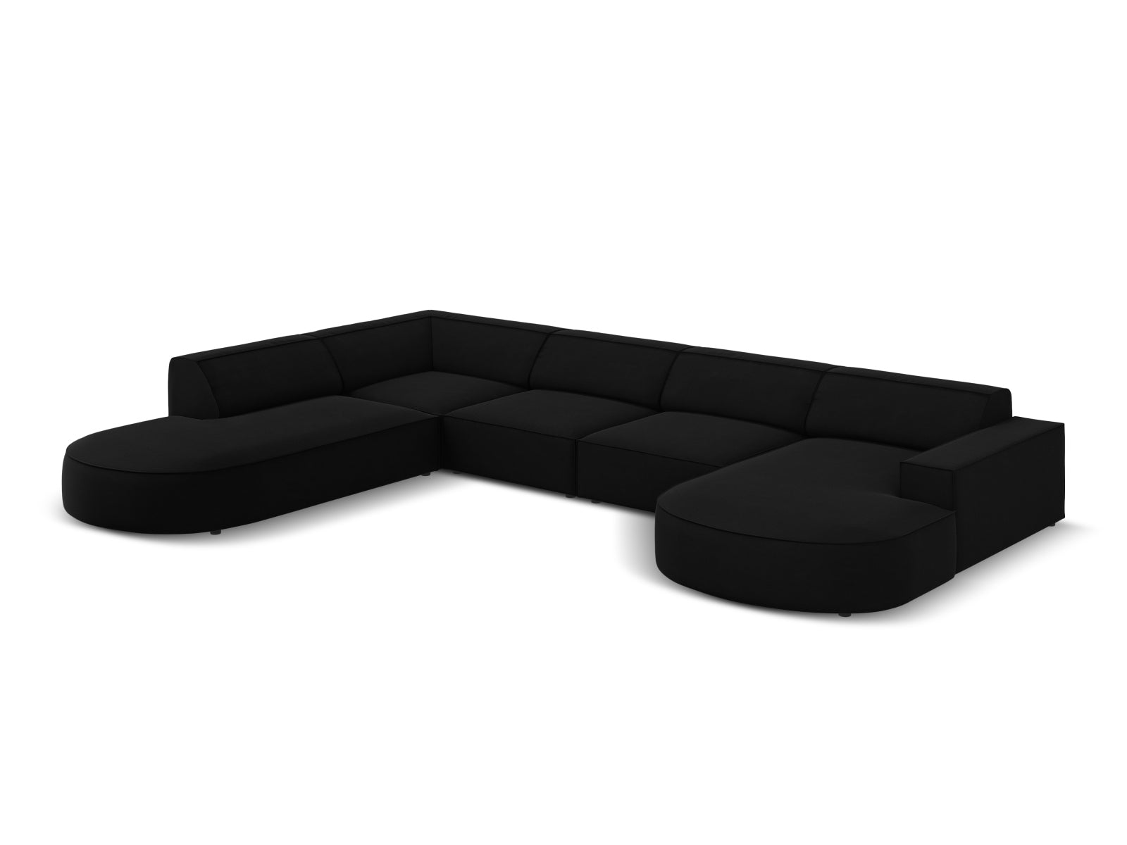 Jodie Velour modulares Panoramic Ecksofa links 7 Sitzer in Black präsentiert im Onlineshop von KAQTU Design AG. Ecksofa links ist von Micadoni