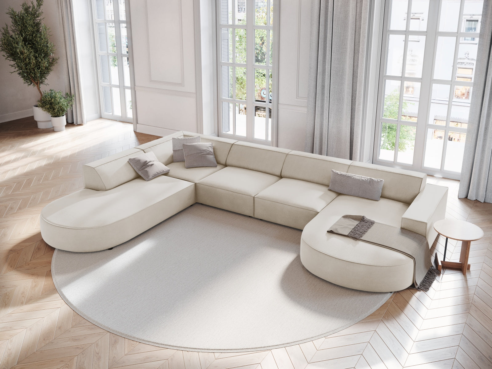 Jodie Velour modulares Panoramic Ecksofa links 7 Sitzer in Dark Beige präsentiert im Onlineshop von KAQTU Design AG. Ecksofa links ist von Micadoni