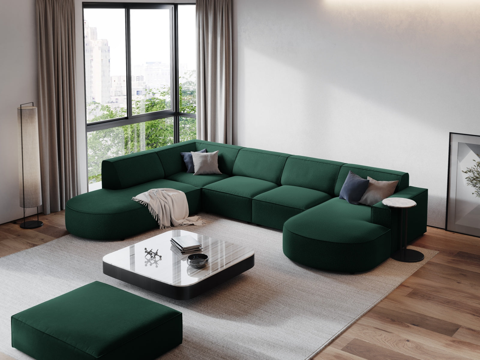 Jodie Modulares Panoramic Ecksofa links 7 Sitzer in Green präsentiert im Onlineshop von KAQTU Design AG. Ecksofa links ist von Micadoni