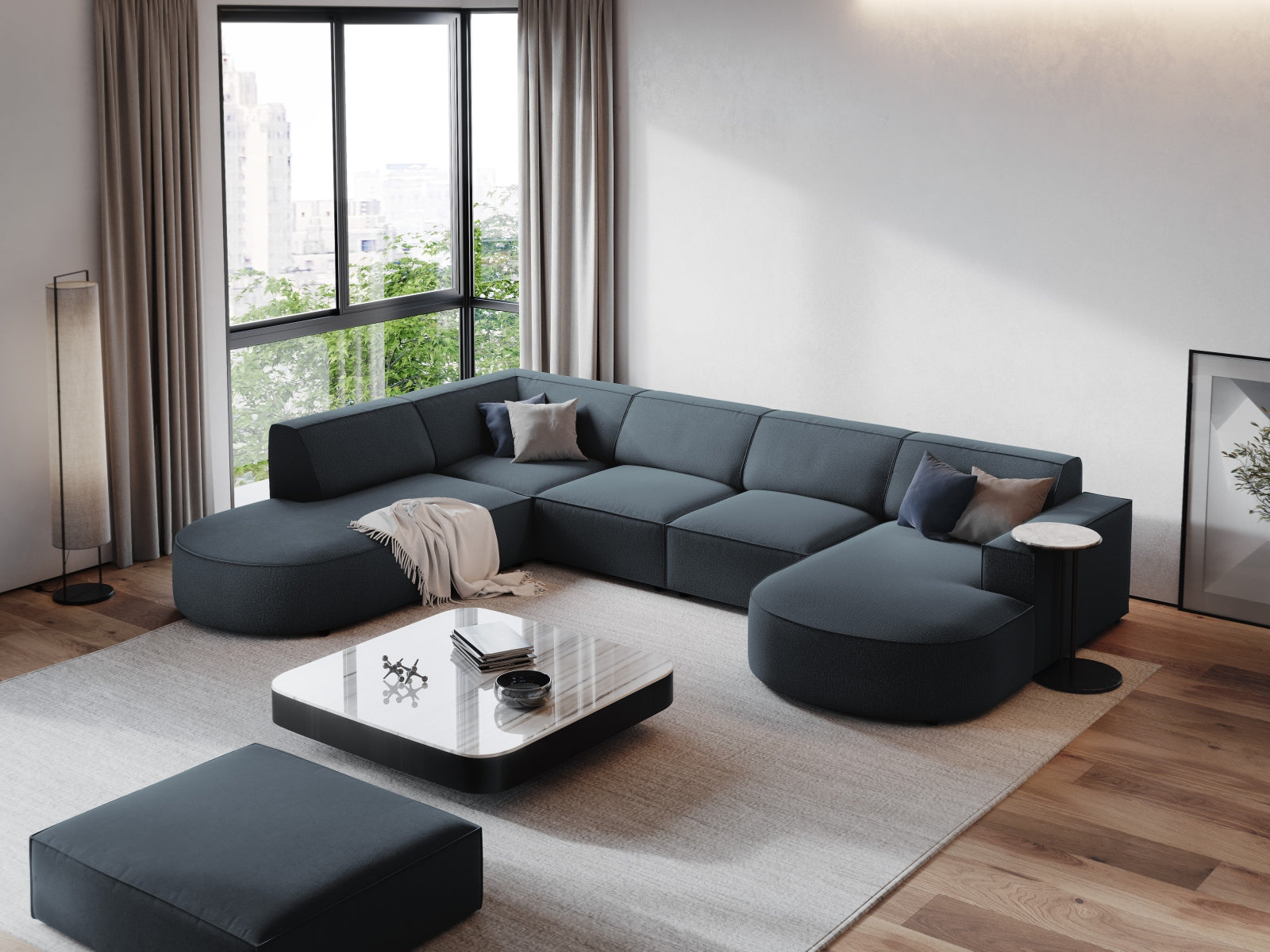 Jodie Modulares Panoramic Ecksofa links 7 Sitzer in Blue präsentiert im Onlineshop von KAQTU Design AG. Ecksofa links ist von Micadoni