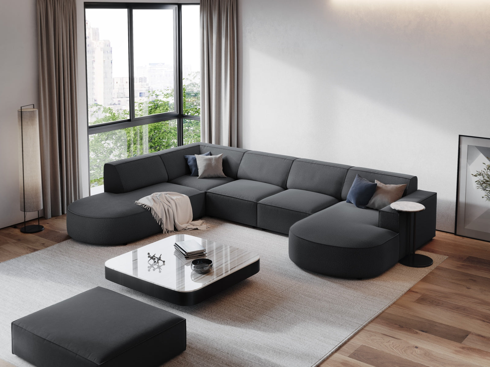 Jodie Modulares Panoramic Ecksofa links 7 Sitzer in Dark Grey präsentiert im Onlineshop von KAQTU Design AG. Ecksofa links ist von Micadoni