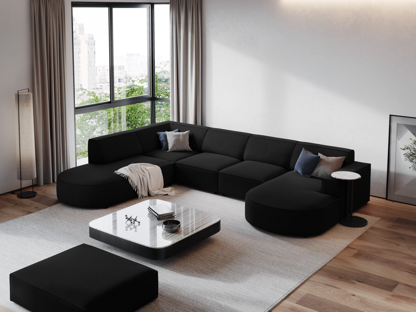Jodie Modulares Panoramic Ecksofa links 7 Sitzer in Black präsentiert im Onlineshop von KAQTU Design AG. Ecksofa links ist von Micadoni