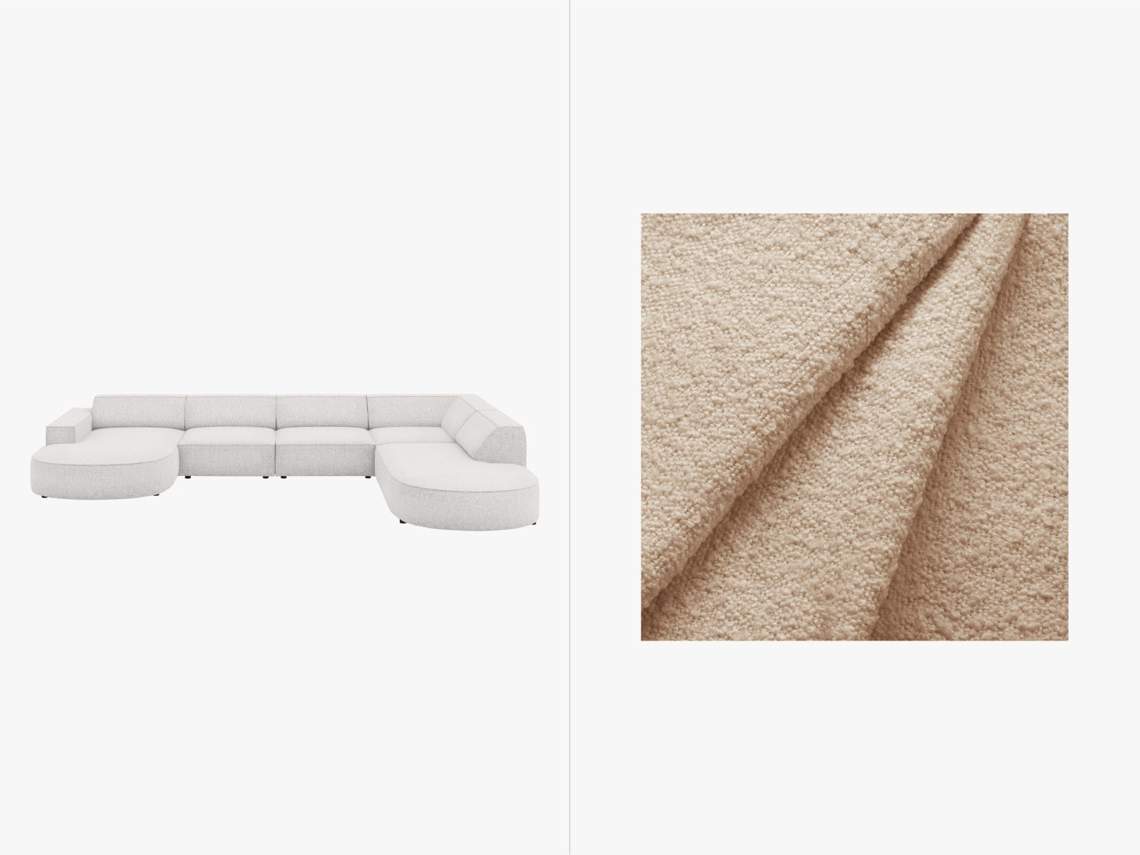 Jodie Boucle modulares Panoramic Ecksofa rechts 7 Sitzer in Beige präsentiert im Onlineshop von KAQTU Design AG. Ecksofa rechts ist von Micadoni