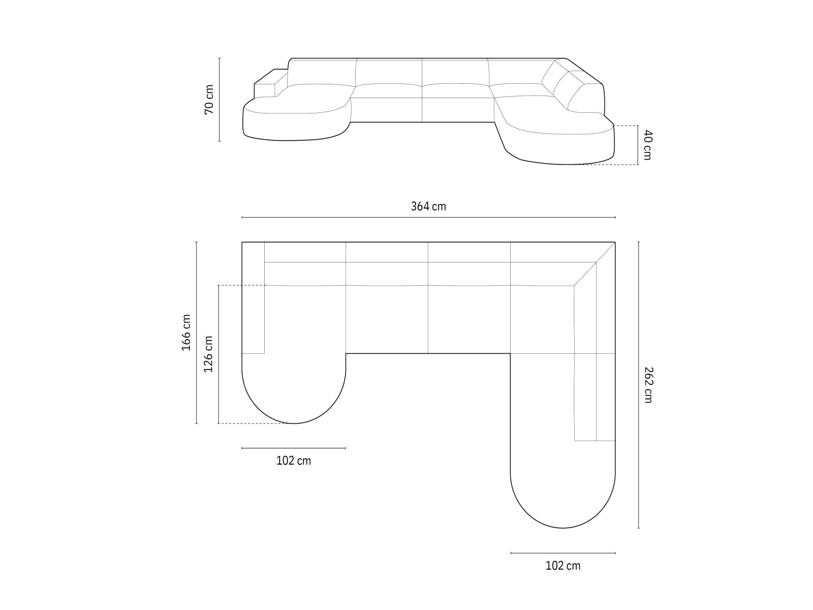 Jodie Modulares Panoramic Ecksofa rechts 7 Sitzer in Black präsentiert im Onlineshop von KAQTU Design AG. Ecksofa rechts ist von Micadoni