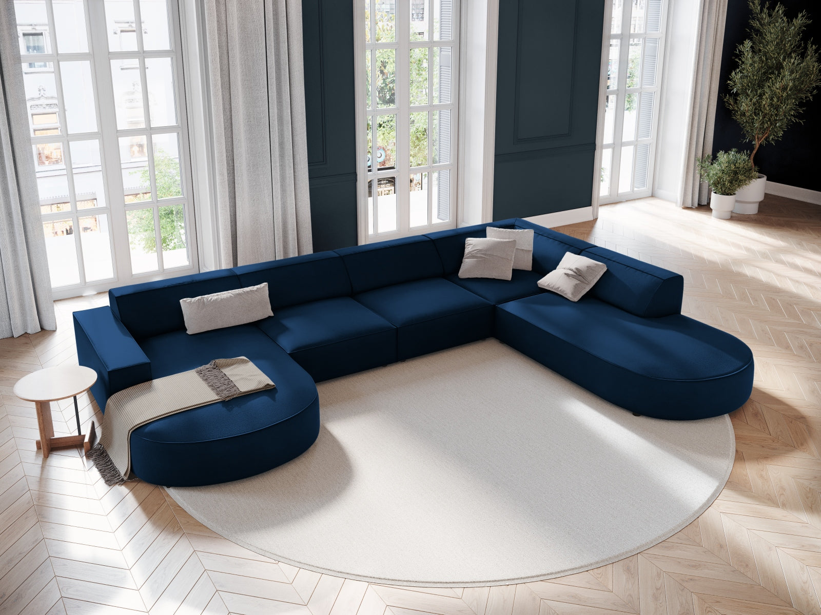 Jodie Velour modulares Panoramic Ecksofa rechts 7 Sitzer in Royal Blue präsentiert im Onlineshop von KAQTU Design AG. Ecksofa rechts ist von Micadoni