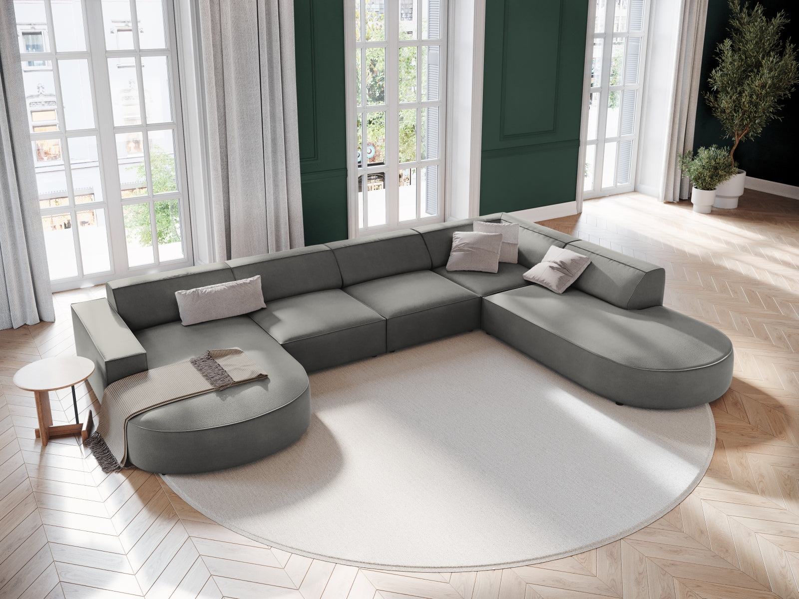 Jodie Velour modulares Panoramic Ecksofa rechts 7 Sitzer in Light Grey präsentiert im Onlineshop von KAQTU Design AG. Ecksofa rechts ist von Micadoni