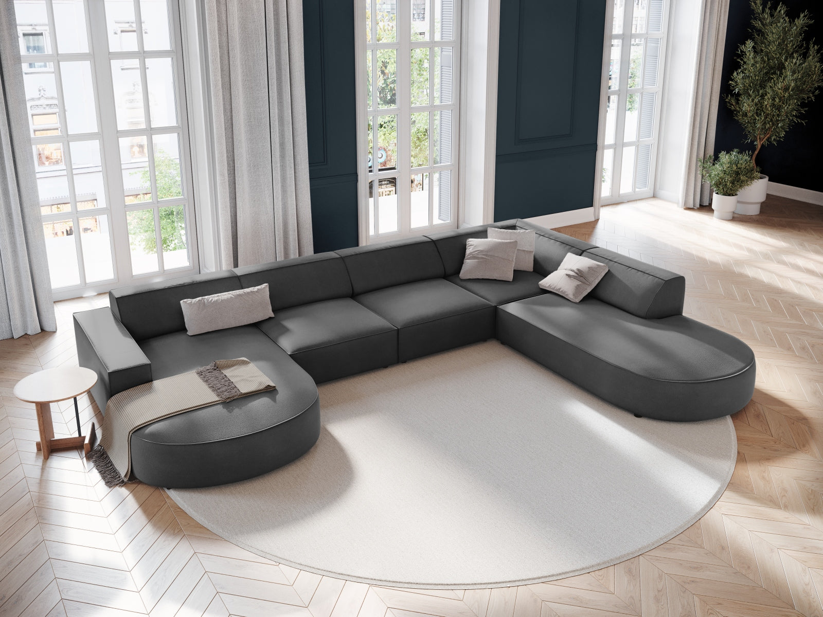 Jodie Velour modulares Panoramic Ecksofa rechts 7 Sitzer in Grey präsentiert im Onlineshop von KAQTU Design AG. Ecksofa rechts ist von Micadoni