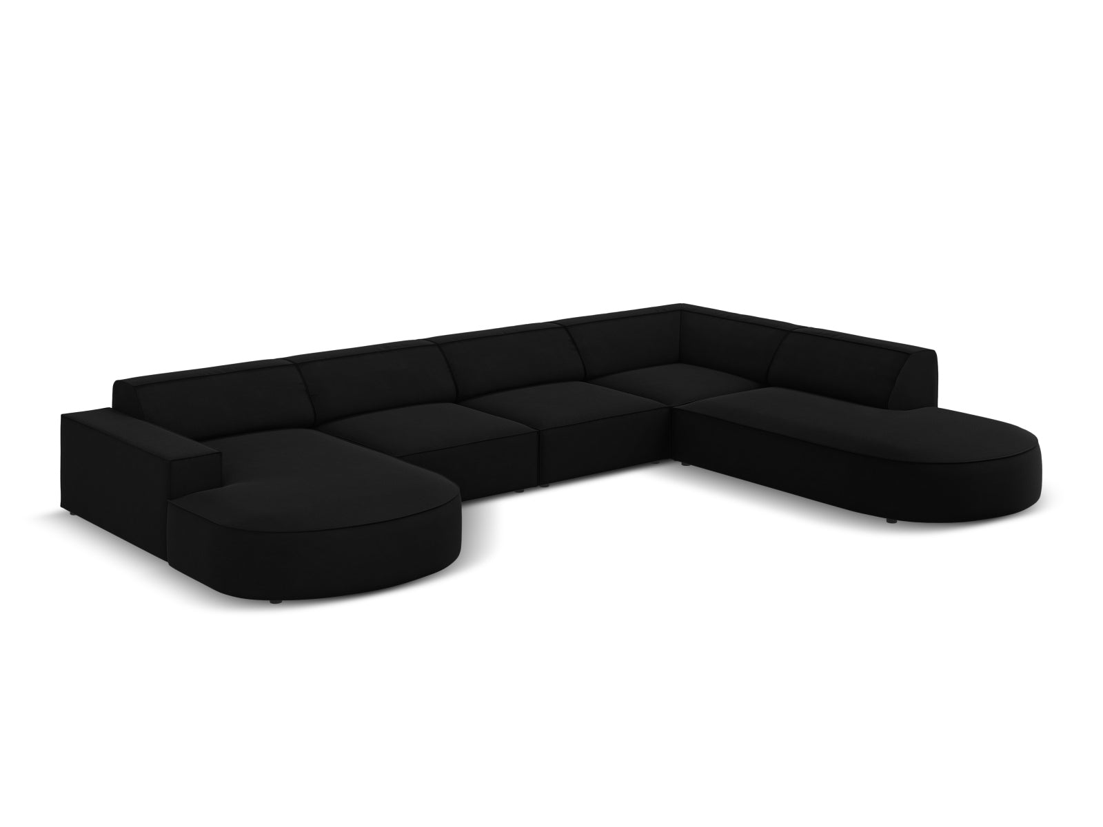 Jodie Velour modulares Panoramic Ecksofa rechts 7 Sitzer in Black präsentiert im Onlineshop von KAQTU Design AG. Ecksofa rechts ist von Micadoni