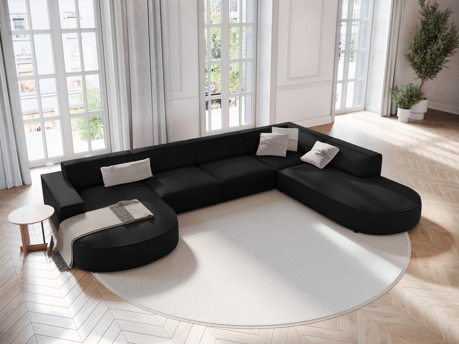 Jodie Velour modulares Panoramic Ecksofa rechts 7 Sitzer in Black präsentiert im Onlineshop von KAQTU Design AG. Ecksofa rechts ist von Micadoni