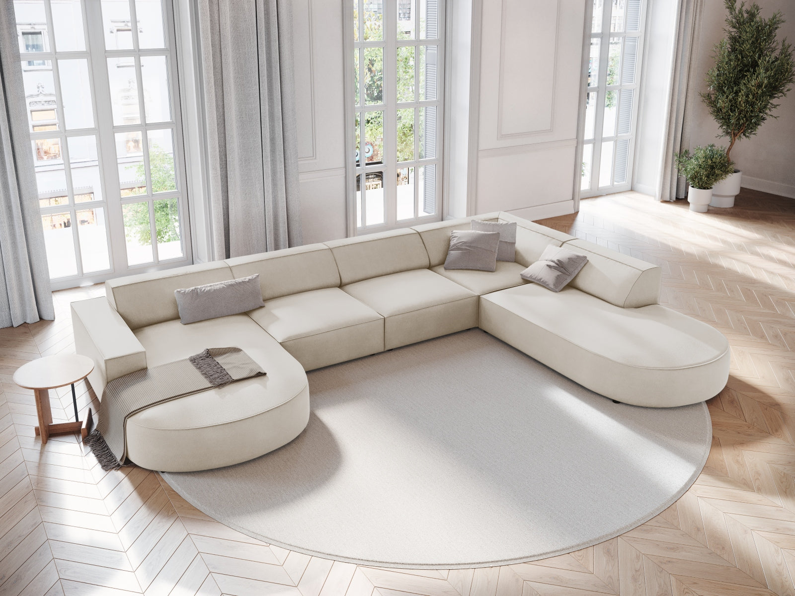 Jodie Velour modulares Panoramic Ecksofa rechts 7 Sitzer in Dark Beige präsentiert im Onlineshop von KAQTU Design AG. Ecksofa rechts ist von Micadoni