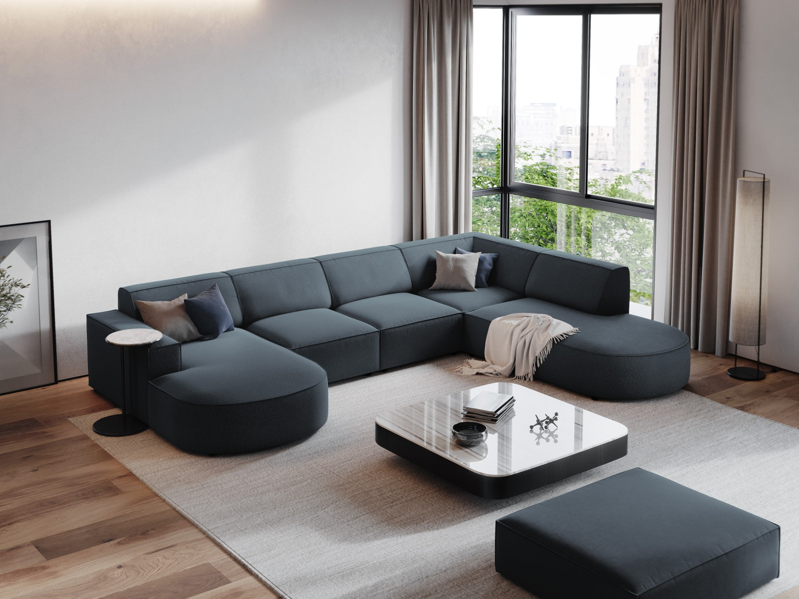 Jodie Modulares Panoramic Ecksofa rechts 7 Sitzer in Blue präsentiert im Onlineshop von KAQTU Design AG. Ecksofa rechts ist von Micadoni